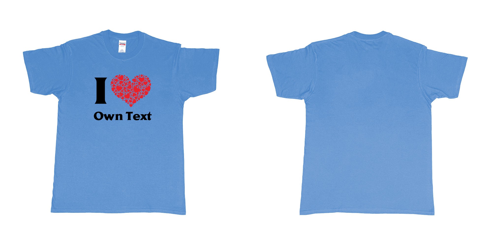 Custom tshirt design i loveheart custom own text bali tees mom dad beach kuta in fabric color carolina-blue choice your own text made in Bali by The Pirate Way