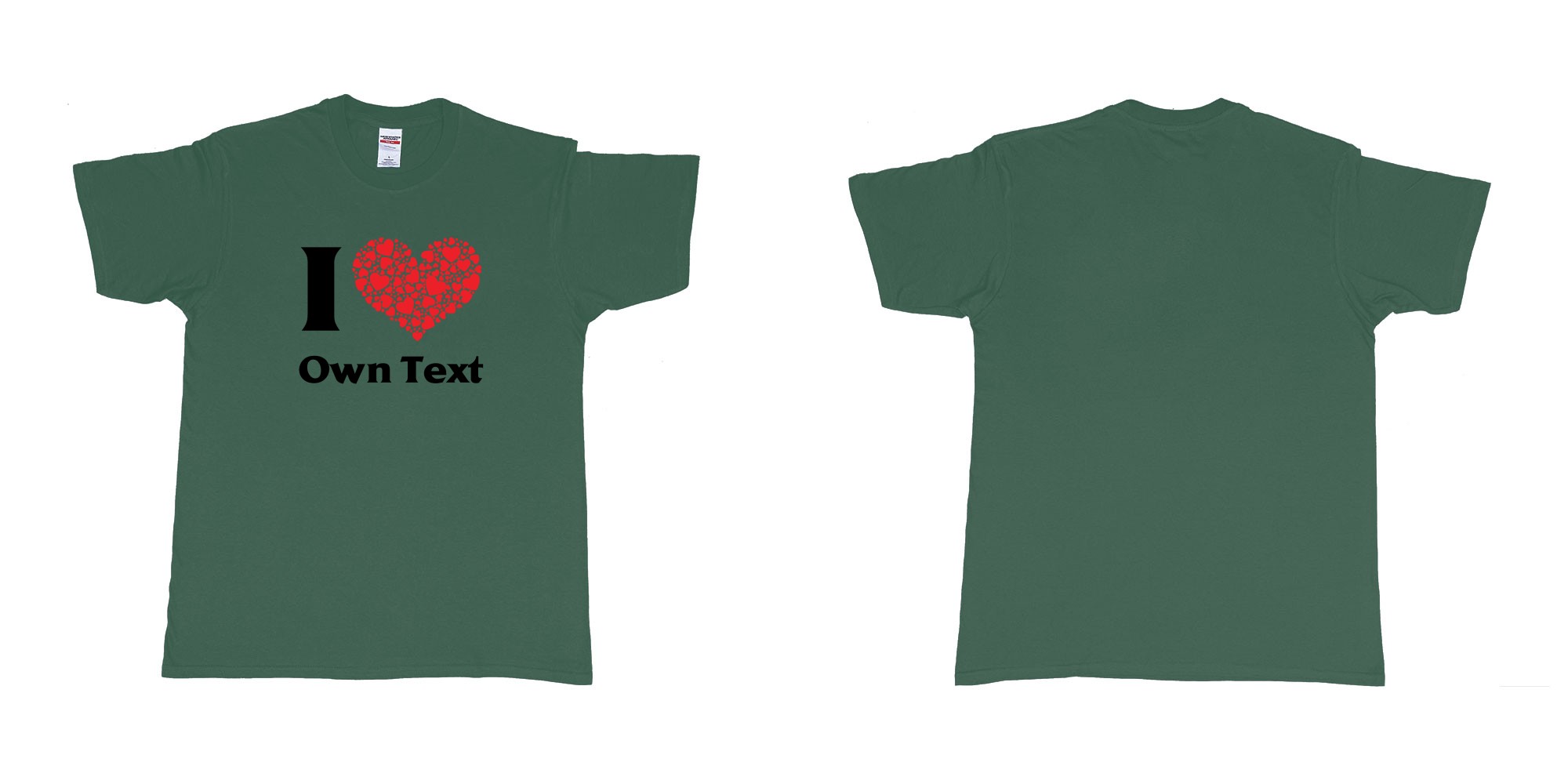 Custom tshirt design i loveheart custom own text bali tees mom dad beach kuta in fabric color forest-green choice your own text made in Bali by The Pirate Way