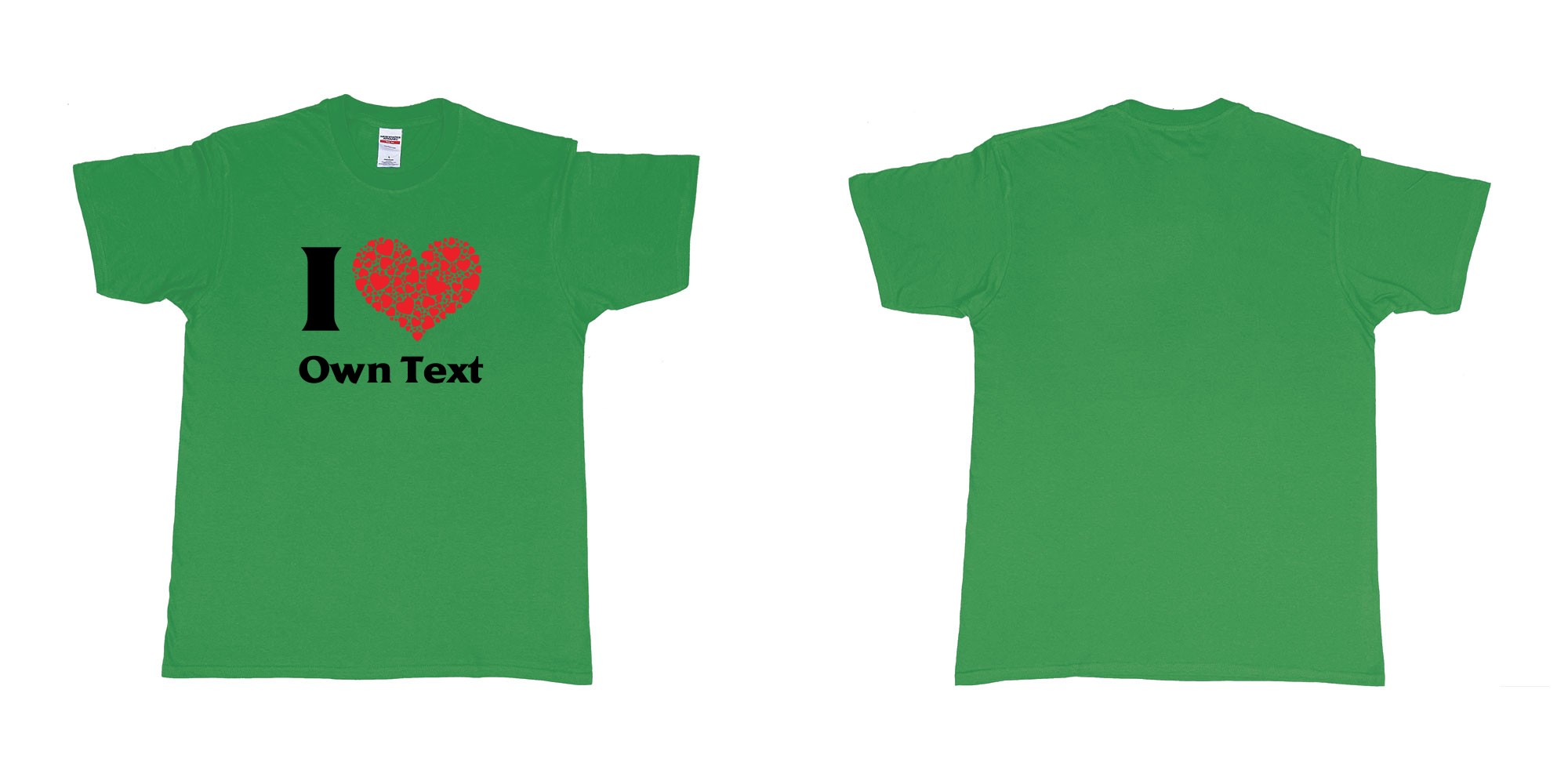 Custom tshirt design i loveheart custom own text bali tees mom dad beach kuta in fabric color irish-green choice your own text made in Bali by The Pirate Way