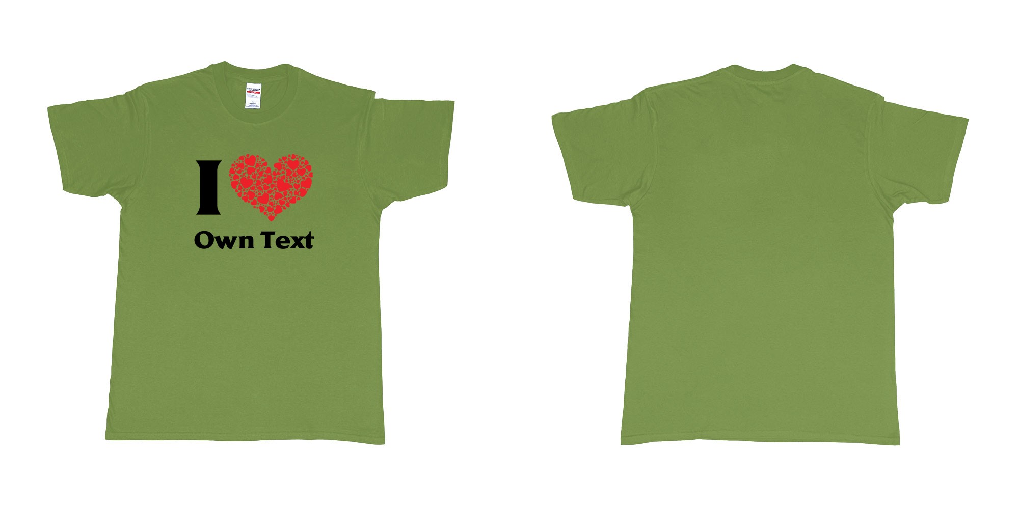 Custom tshirt design i loveheart custom own text bali tees mom dad beach kuta in fabric color military-green choice your own text made in Bali by The Pirate Way