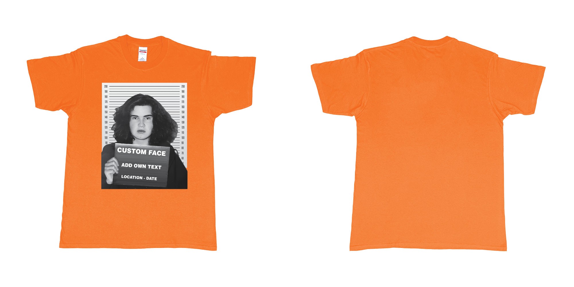 Custom tshirt design jimmy carr arrested bali mugshot in fabric color orange choice your own text made in Bali by The Pirate Way