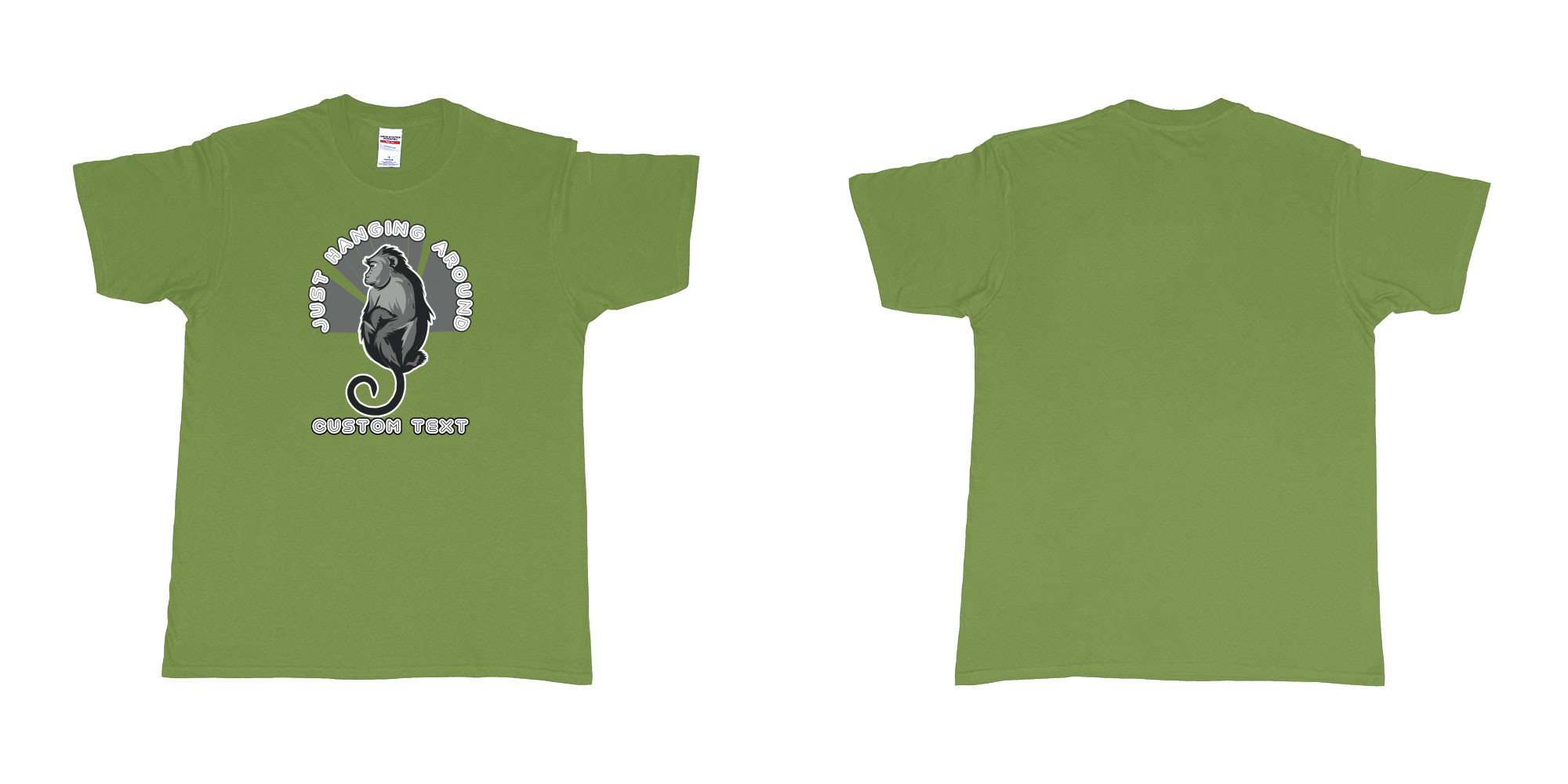 Custom tshirt design just hanging around monkey in fabric color military-green choice your own text made in Bali by The Pirate Way