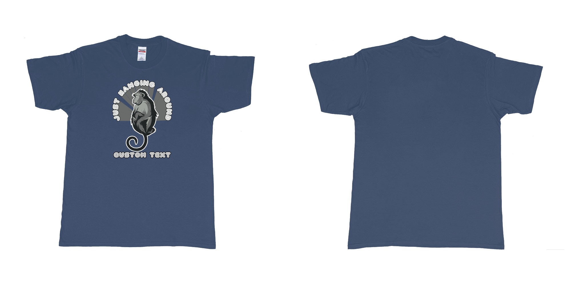 Custom tshirt design just hanging around monkey in fabric color navy choice your own text made in Bali by The Pirate Way