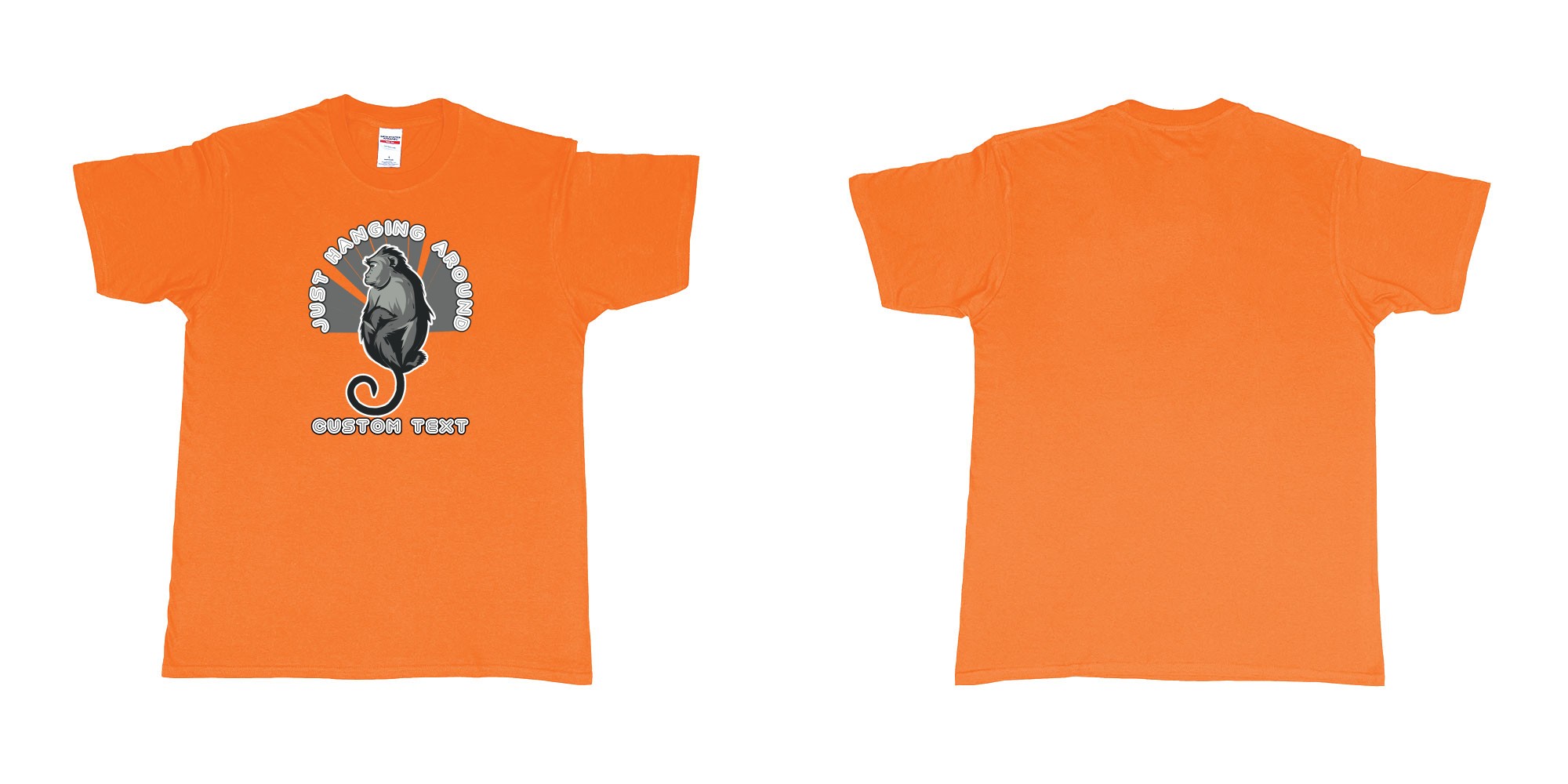 Custom tshirt design just hanging around monkey in fabric color orange choice your own text made in Bali by The Pirate Way