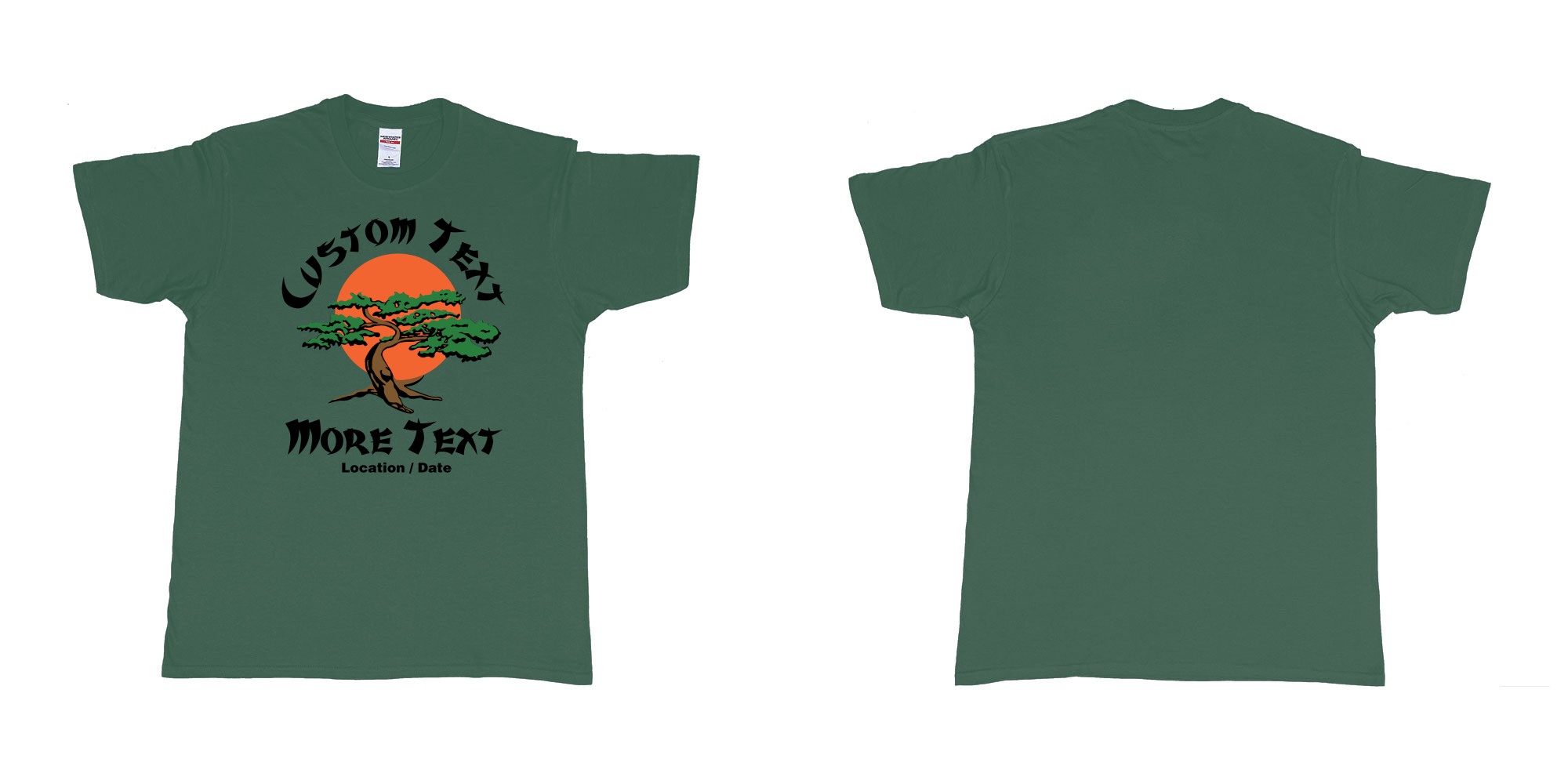 Custom tshirt design karate kid miyagi dojo karate logo custom text in fabric color forest-green choice your own text made in Bali by The Pirate Way