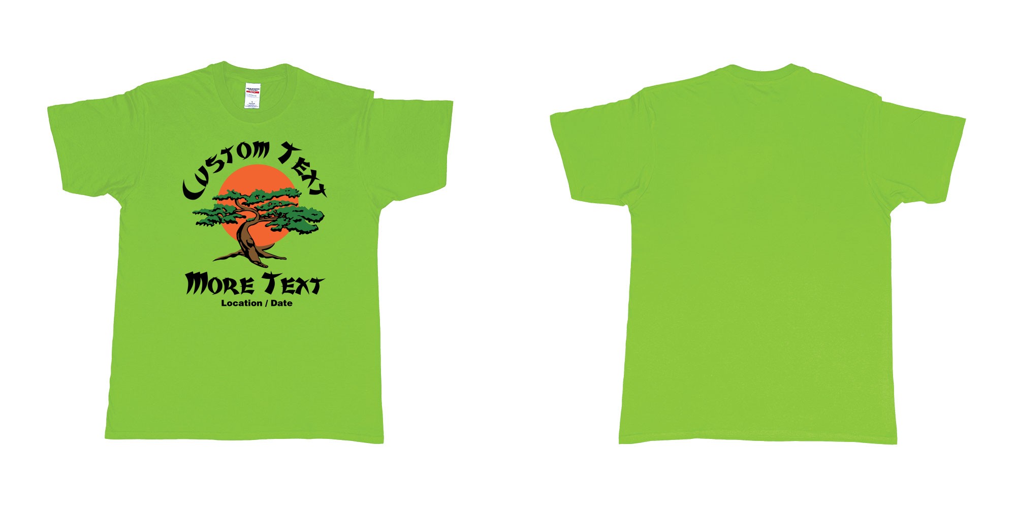 Custom tshirt design karate kid miyagi dojo karate logo custom text in fabric color lime choice your own text made in Bali by The Pirate Way
