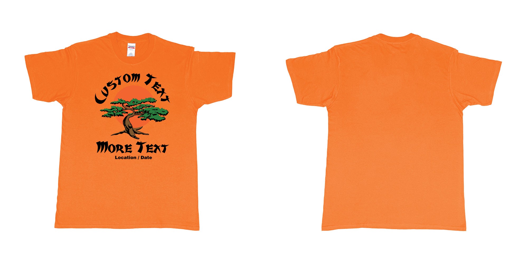 Custom tshirt design karate kid miyagi dojo karate logo custom text in fabric color orange choice your own text made in Bali by The Pirate Way