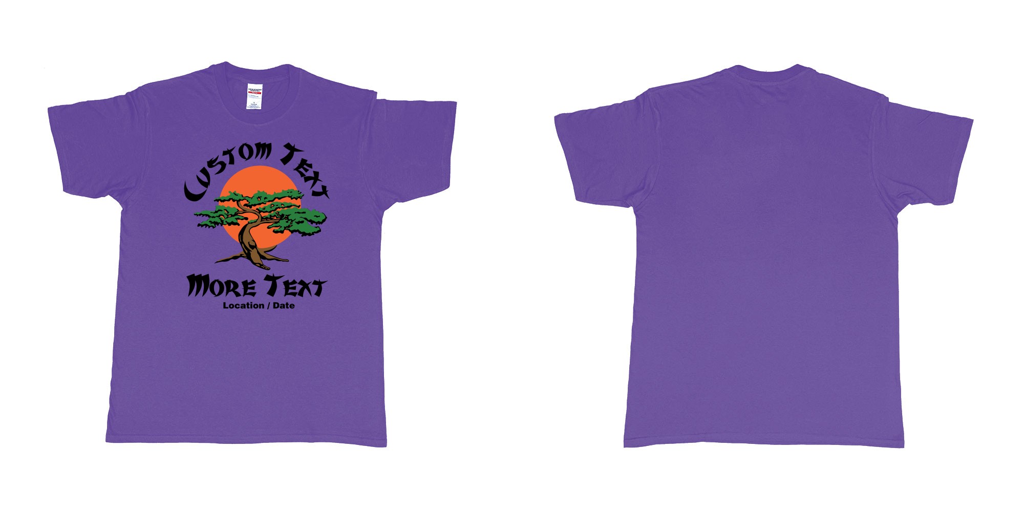 Custom tshirt design karate kid miyagi dojo karate logo custom text in fabric color purple choice your own text made in Bali by The Pirate Way