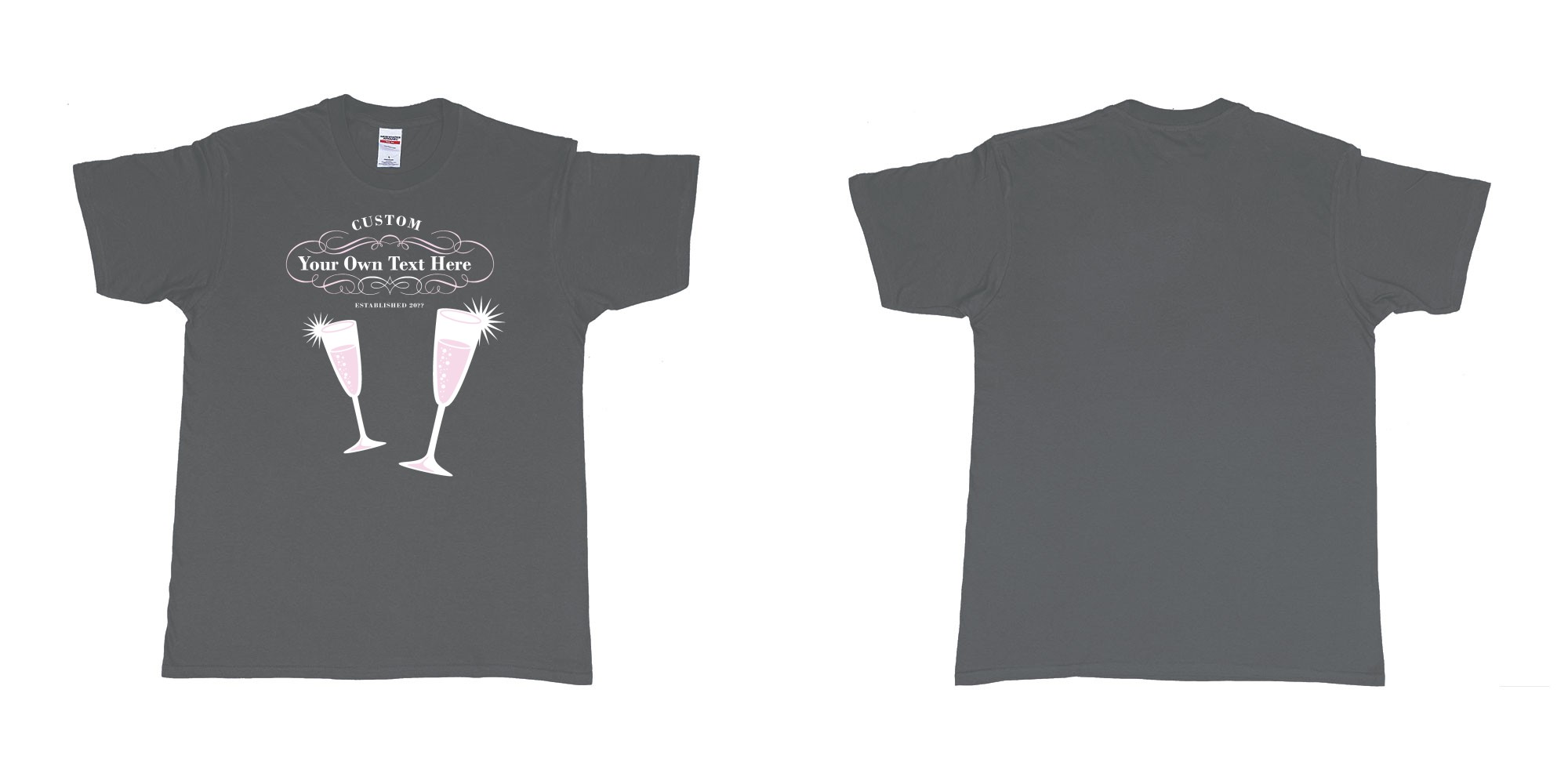 Custom tshirt design laurent perrier champagne logo in fabric color charcoal choice your own text made in Bali by The Pirate Way