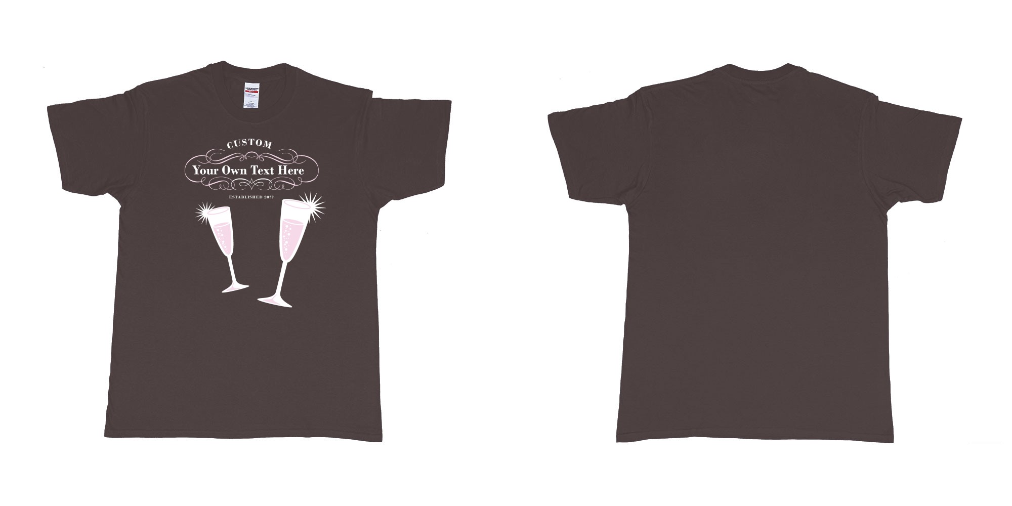 Custom tshirt design laurent perrier champagne logo in fabric color dark-chocolate choice your own text made in Bali by The Pirate Way