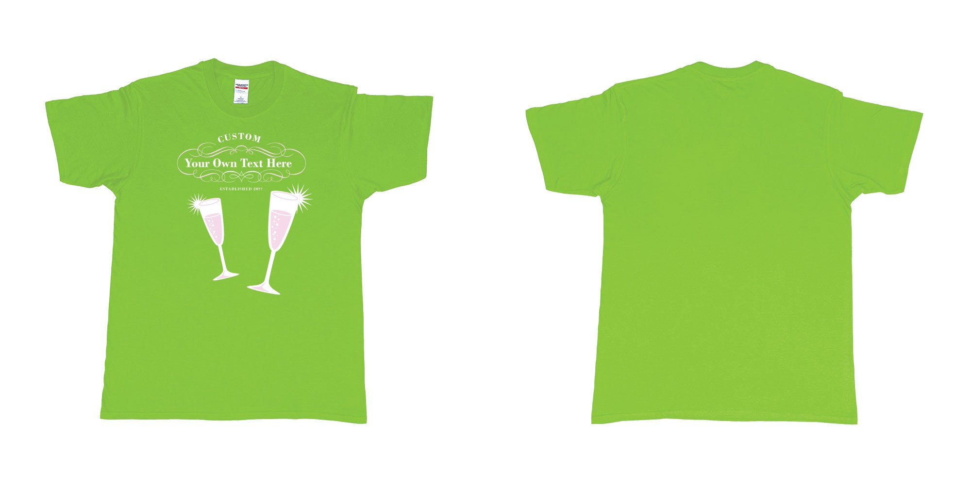 Custom tshirt design laurent perrier champagne logo in fabric color lime choice your own text made in Bali by The Pirate Way