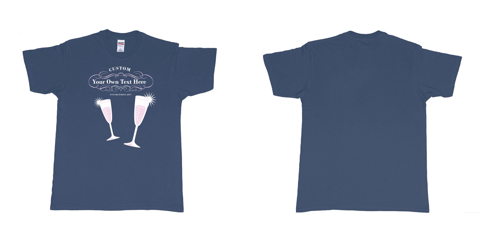 Custom tshirt design laurent perrier champagne logo in fabric color navy choice your own text made in Bali by The Pirate Way