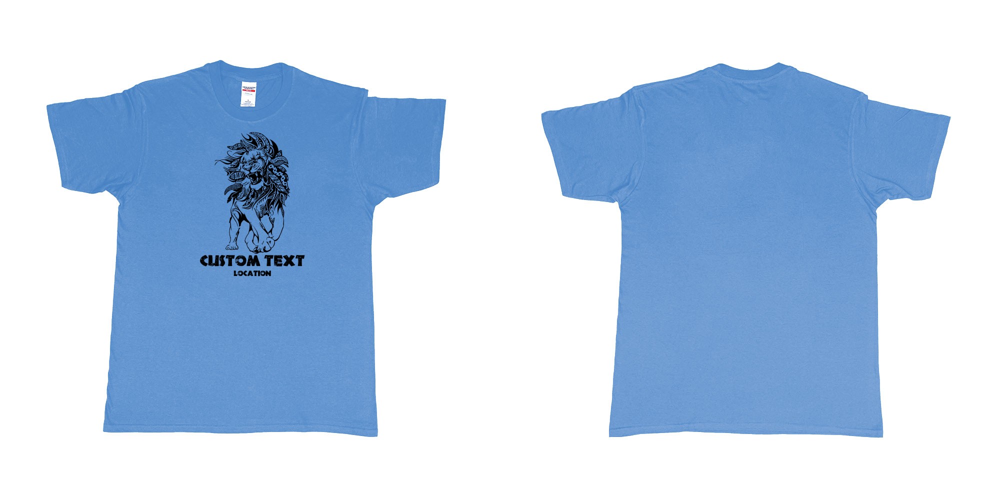 Custom tshirt design lion august tribal in fabric color carolina-blue choice your own text made in Bali by The Pirate Way
