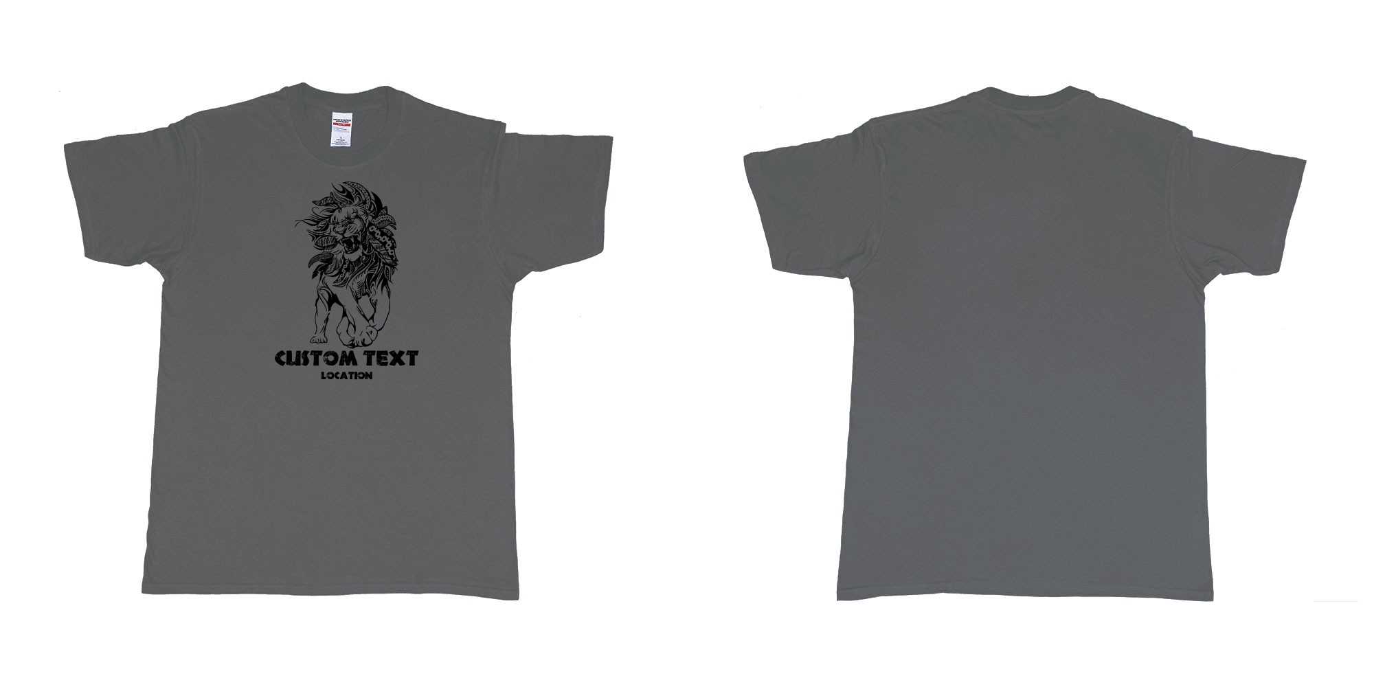 Custom tshirt design lion august tribal in fabric color charcoal choice your own text made in Bali by The Pirate Way