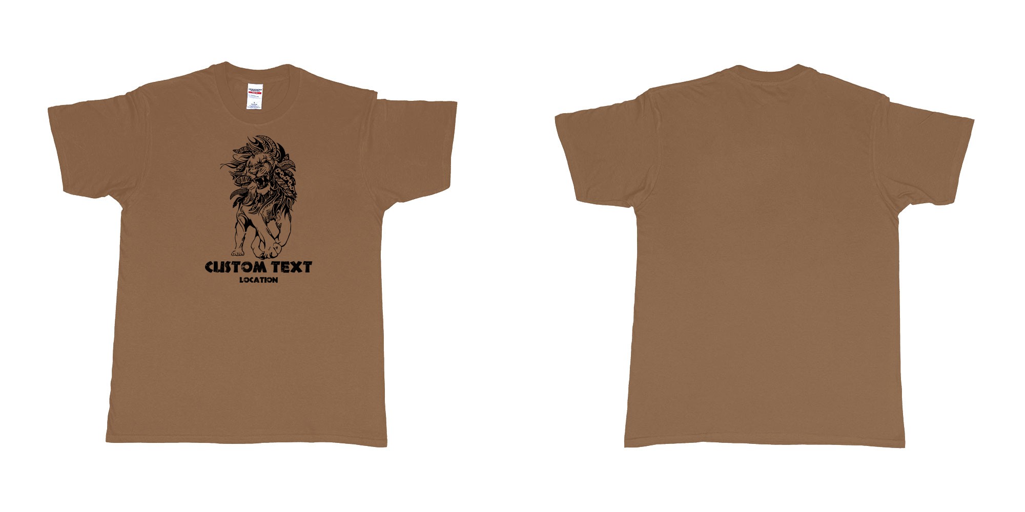 Custom tshirt design lion august tribal in fabric color chestnut choice your own text made in Bali by The Pirate Way