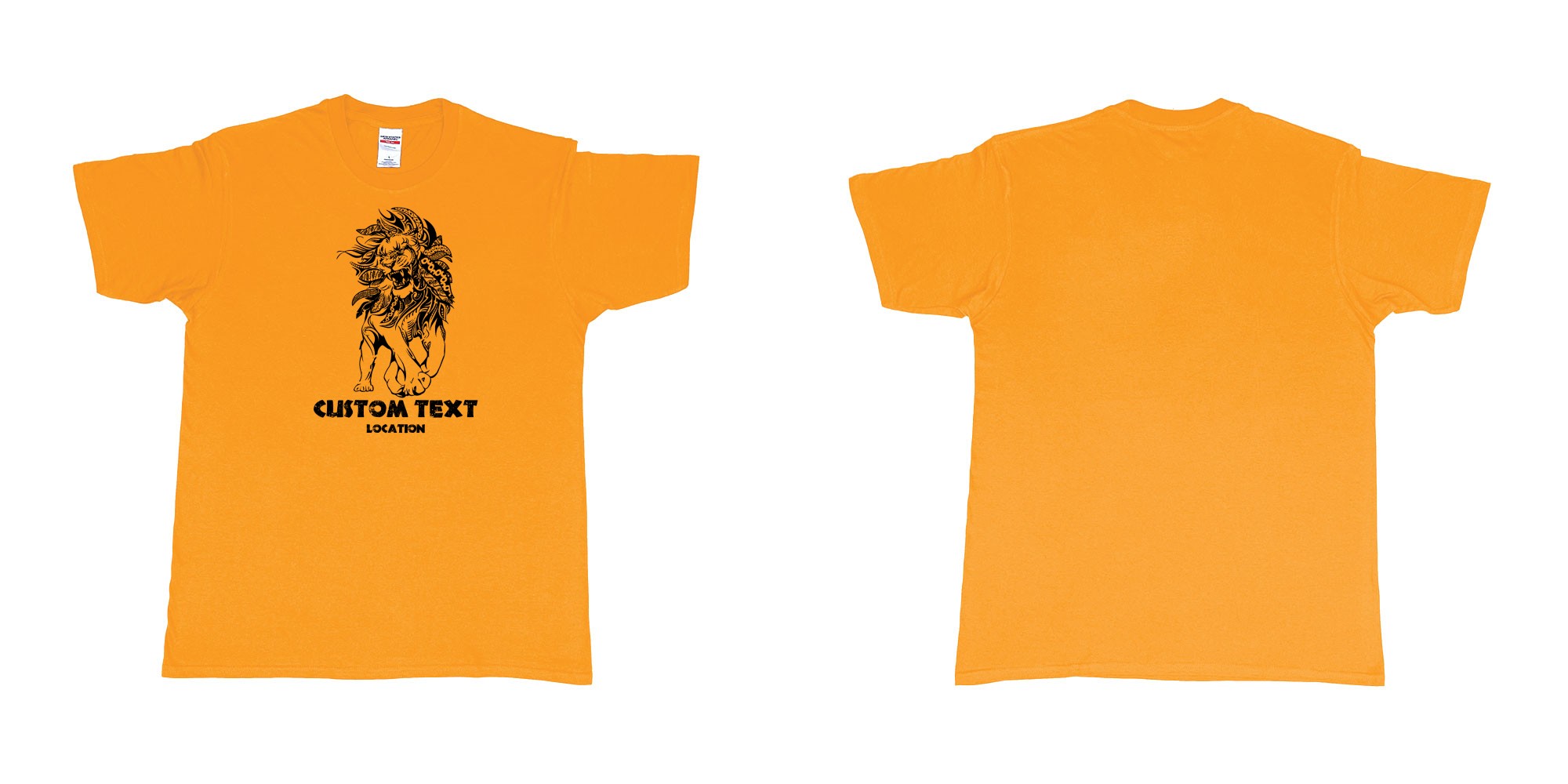 Custom tshirt design lion august tribal in fabric color gold choice your own text made in Bali by The Pirate Way