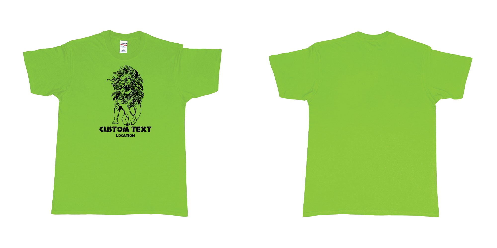 Custom tshirt design lion august tribal in fabric color lime choice your own text made in Bali by The Pirate Way