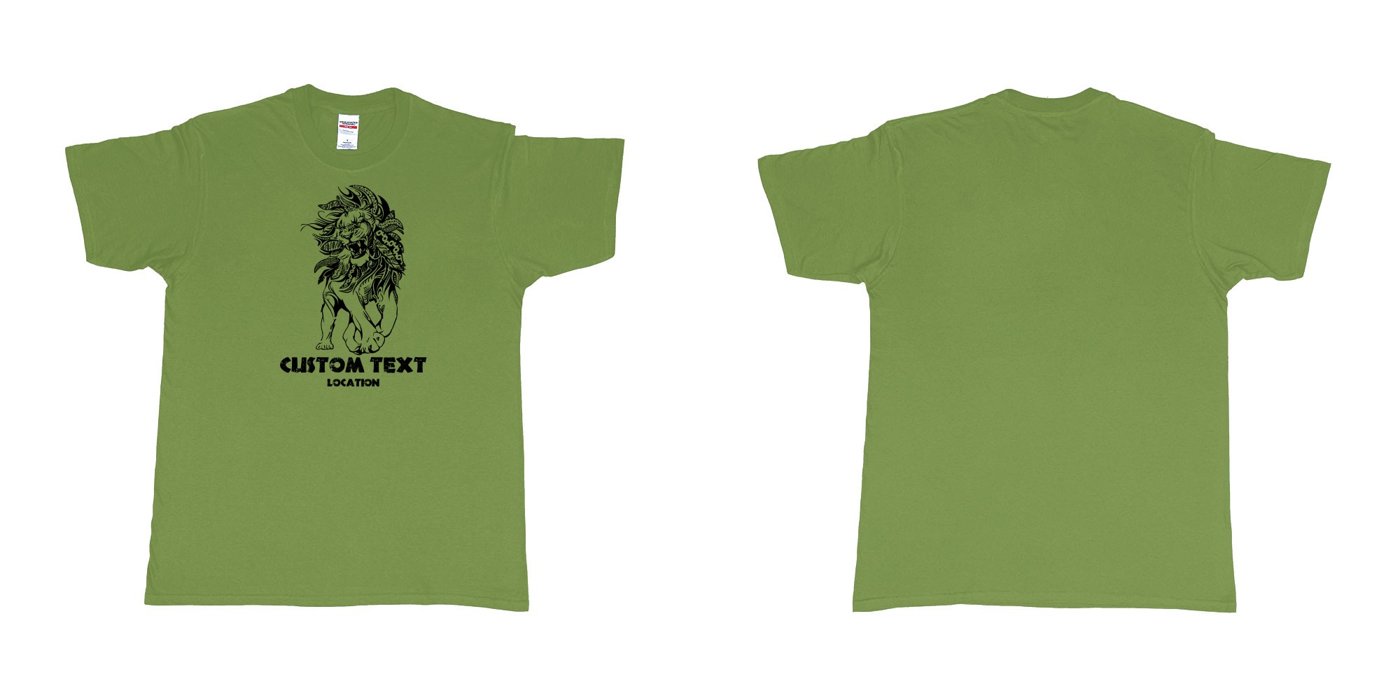 Custom tshirt design lion august tribal in fabric color military-green choice your own text made in Bali by The Pirate Way