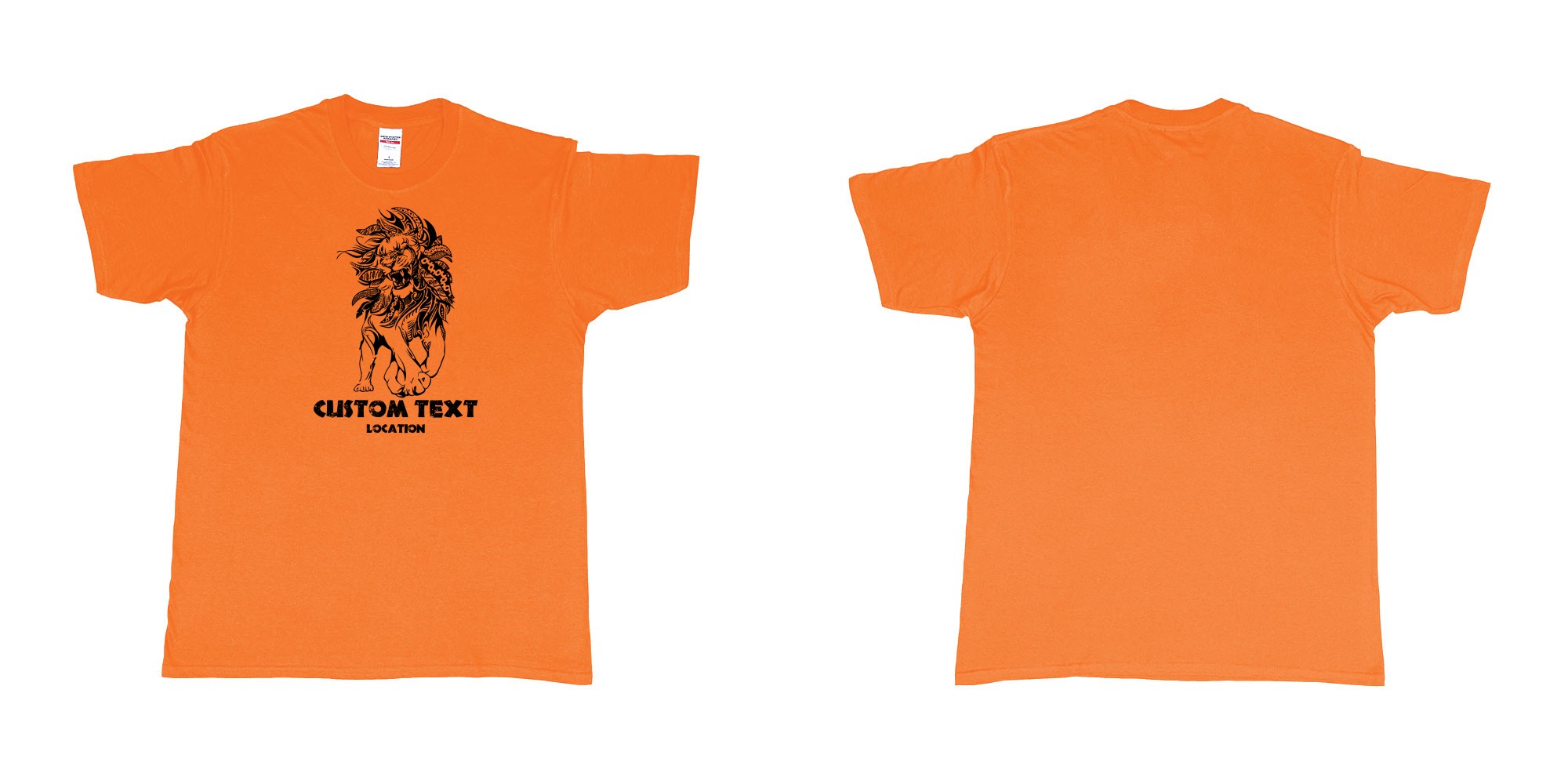 Custom tshirt design lion august tribal in fabric color orange choice your own text made in Bali by The Pirate Way