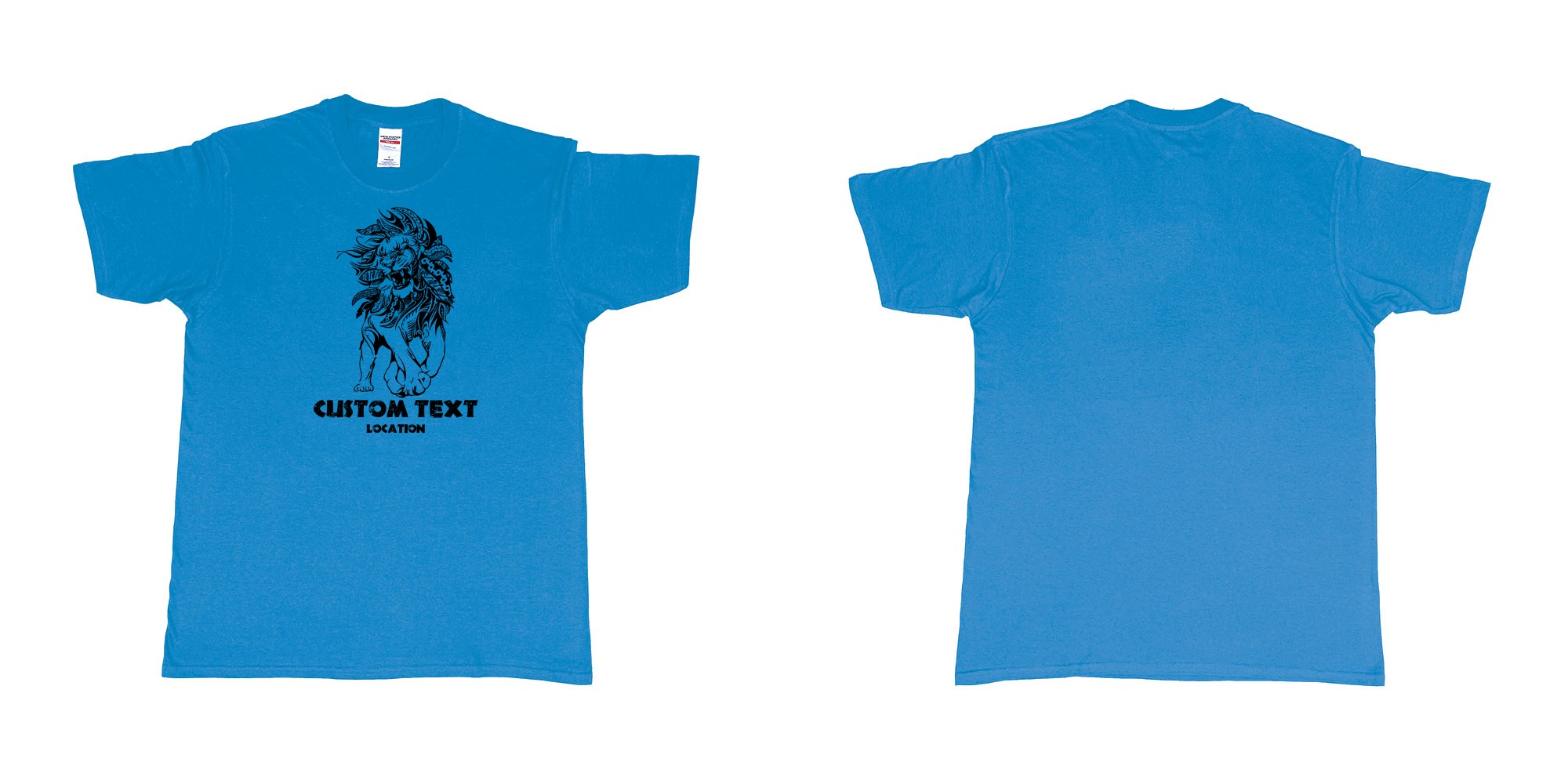 Custom tshirt design lion august tribal in fabric color sapphire choice your own text made in Bali by The Pirate Way