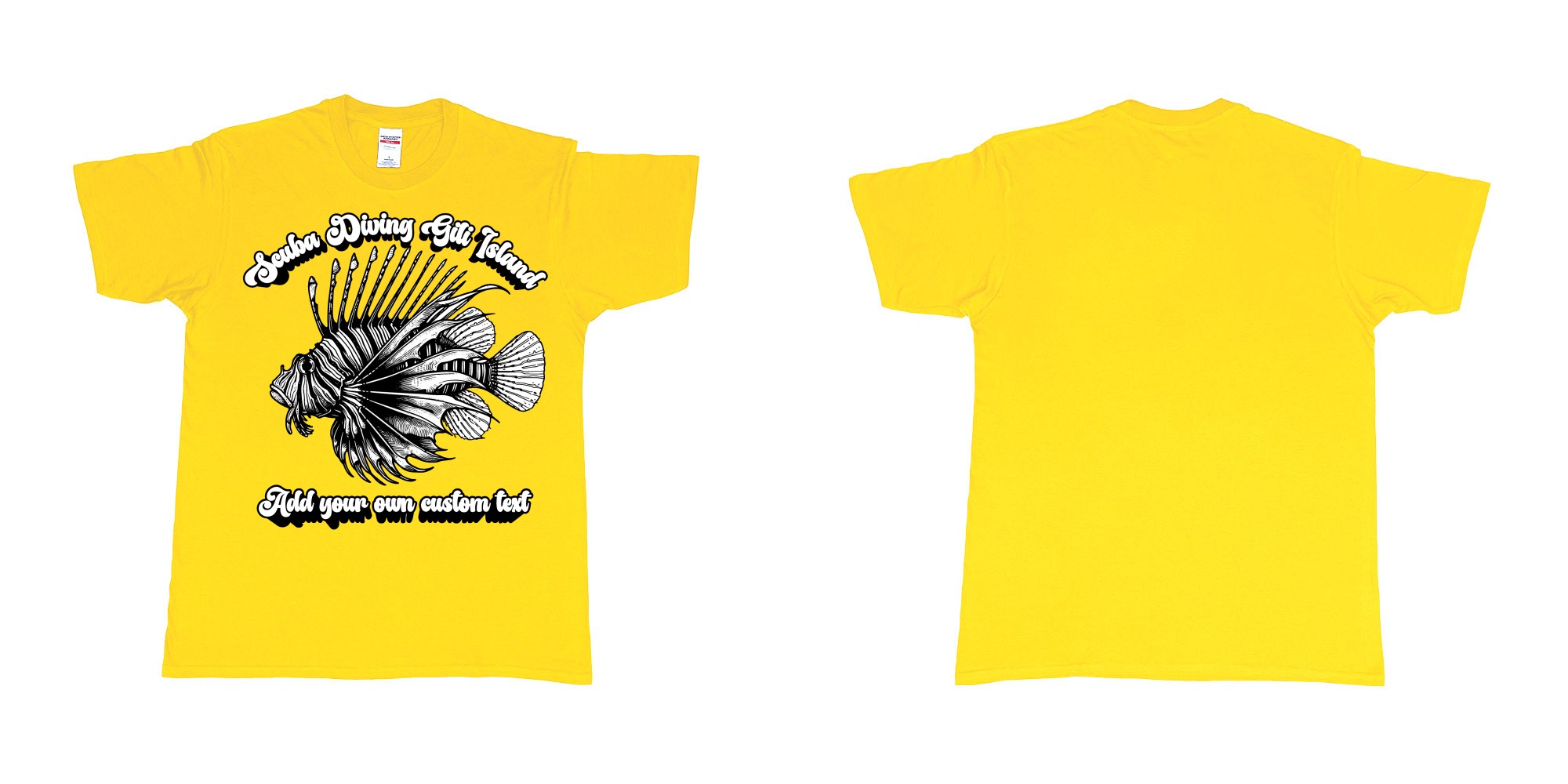 Custom tshirt design lion fish scuba diving gili islands custom print in fabric color daisy choice your own text made in Bali by The Pirate Way