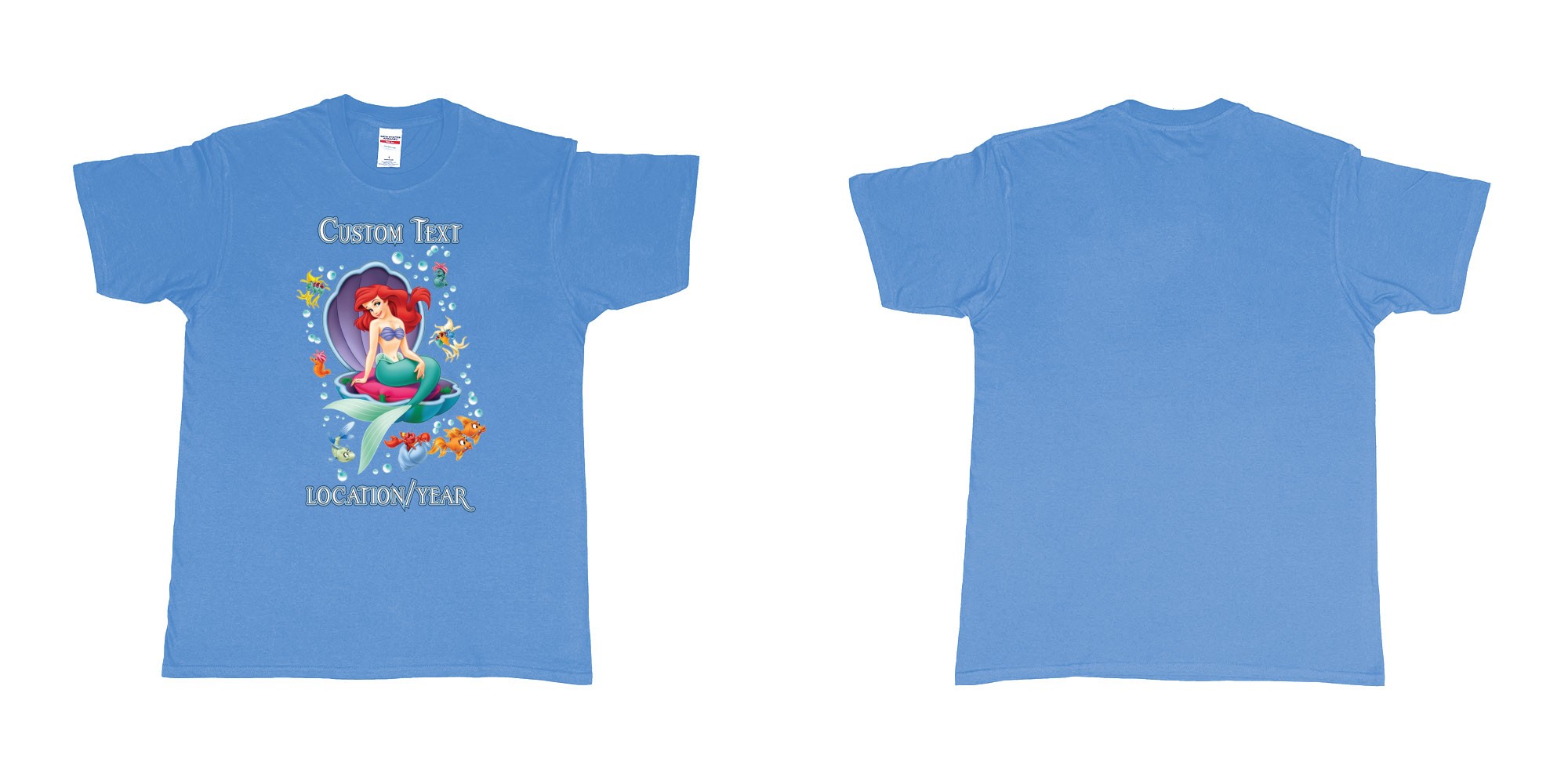 Custom tshirt design little mermaid shell birthday in fabric color carolina-blue choice your own text made in Bali by The Pirate Way