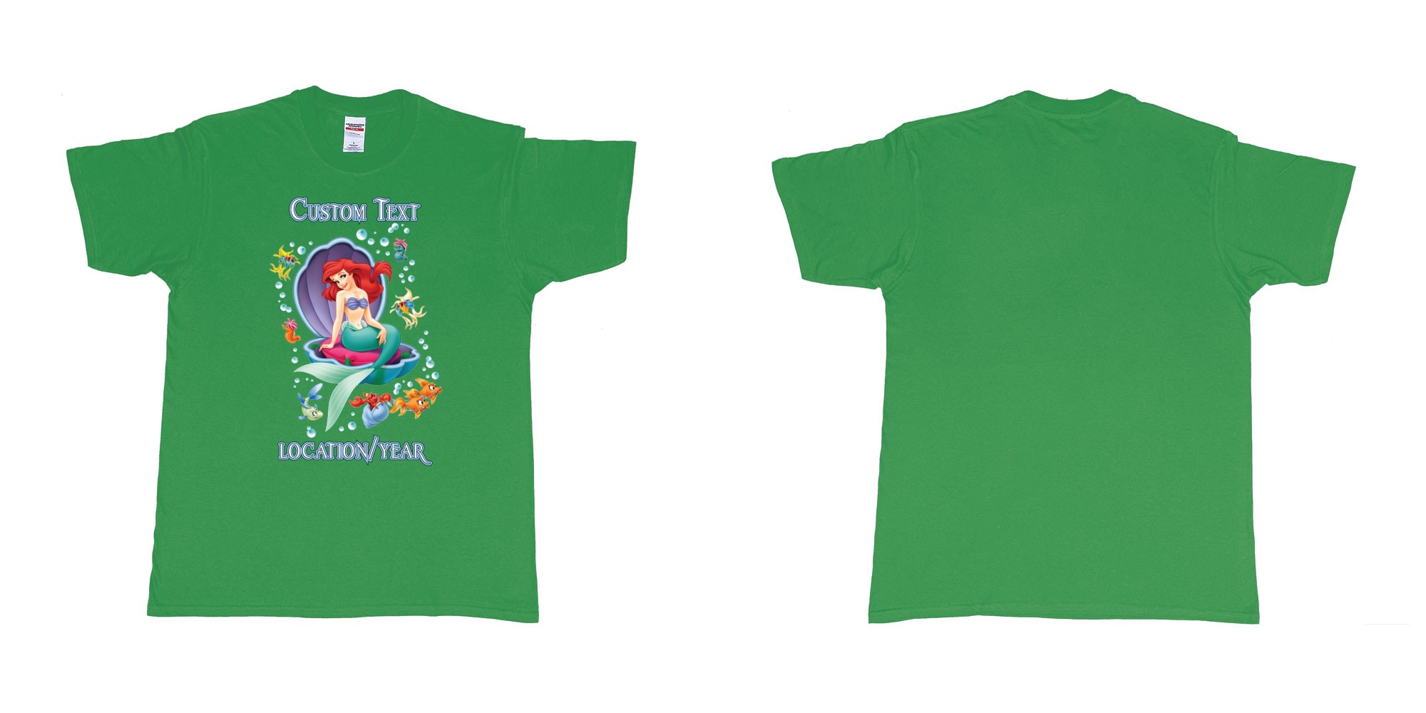 Custom tshirt design little mermaid shell birthday in fabric color irish-green choice your own text made in Bali by The Pirate Way