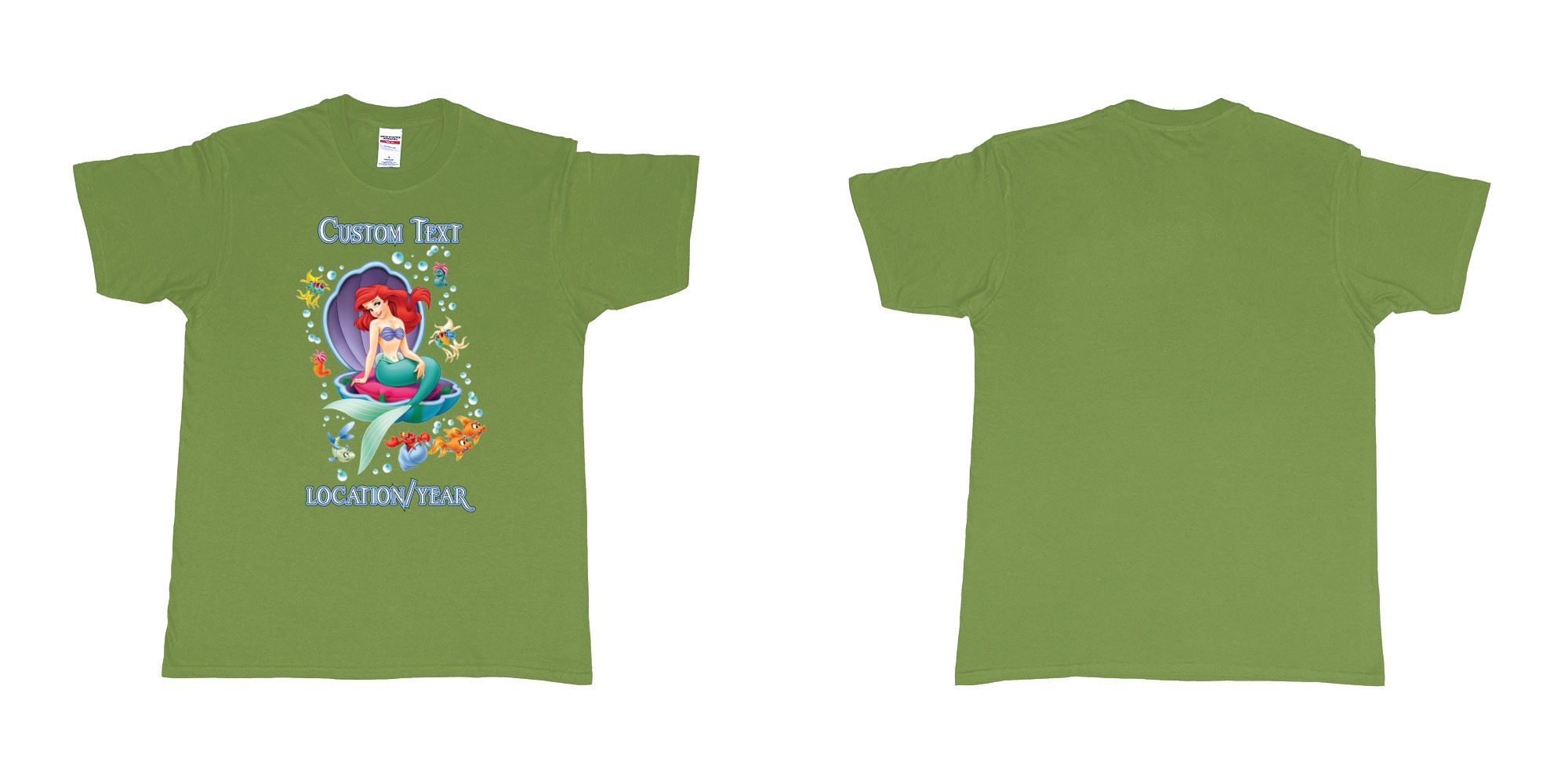 Custom tshirt design little mermaid shell birthday in fabric color military-green choice your own text made in Bali by The Pirate Way