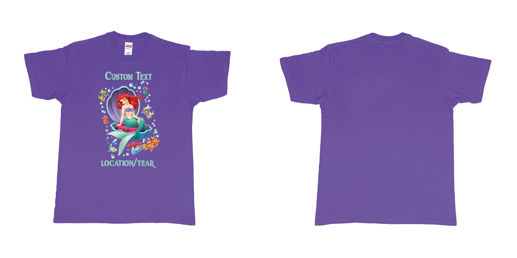 Custom tshirt design little mermaid shell birthday in fabric color purple choice your own text made in Bali by The Pirate Way