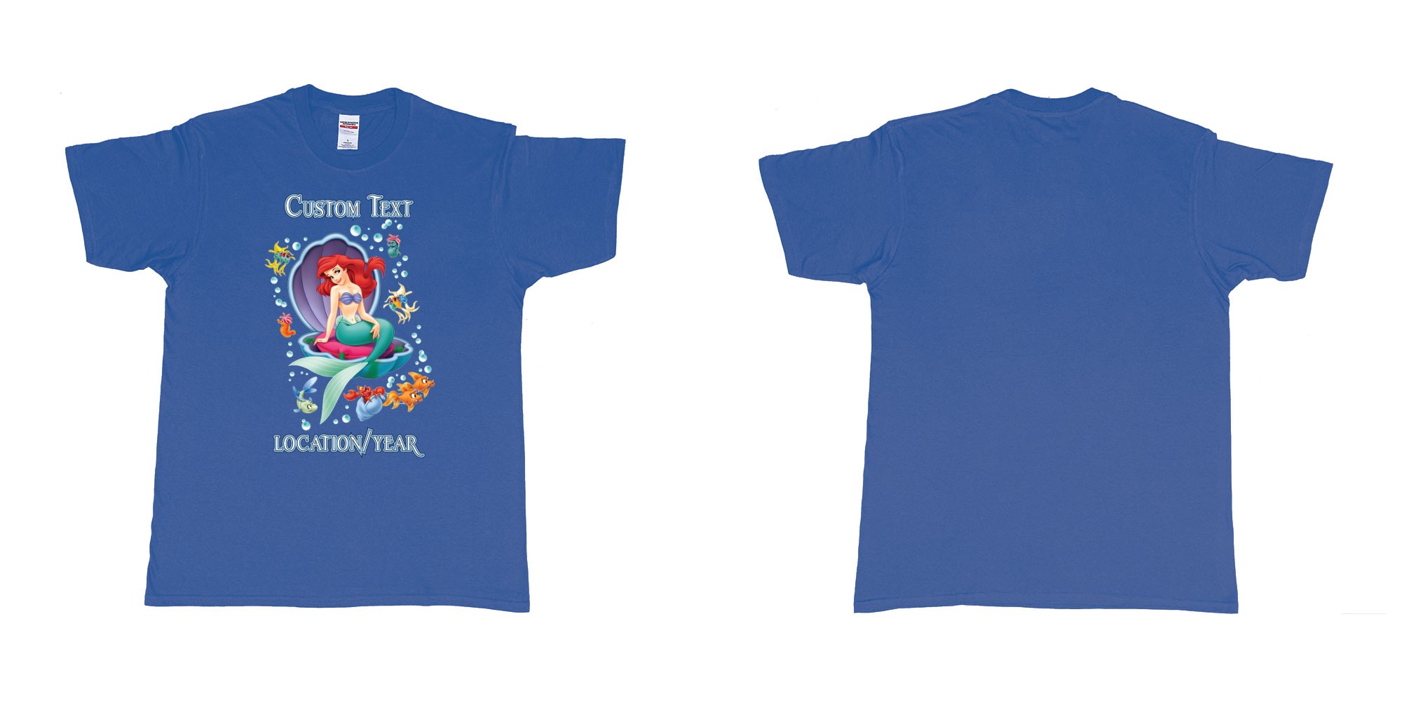 Custom tshirt design little mermaid shell birthday in fabric color royal-blue choice your own text made in Bali by The Pirate Way
