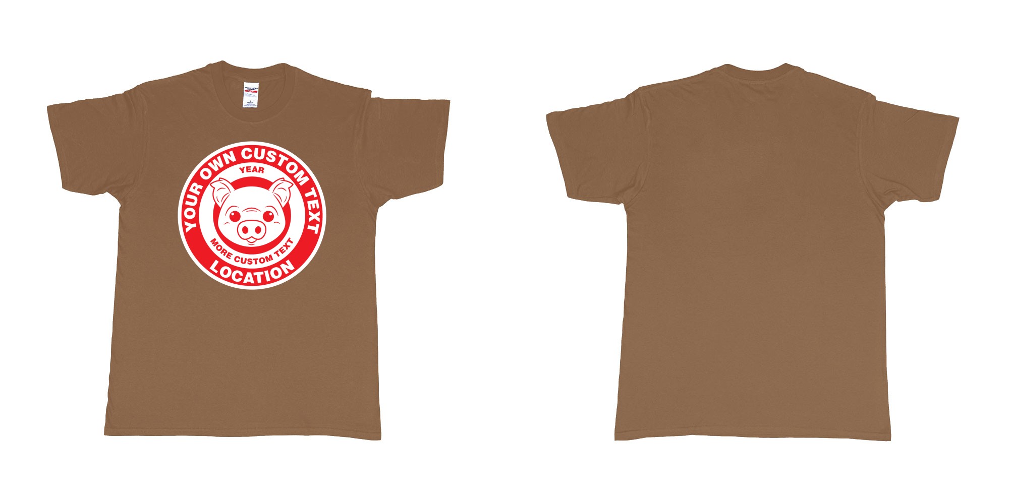 Custom tshirt design little piggy target in fabric color chestnut choice your own text made in Bali by The Pirate Way