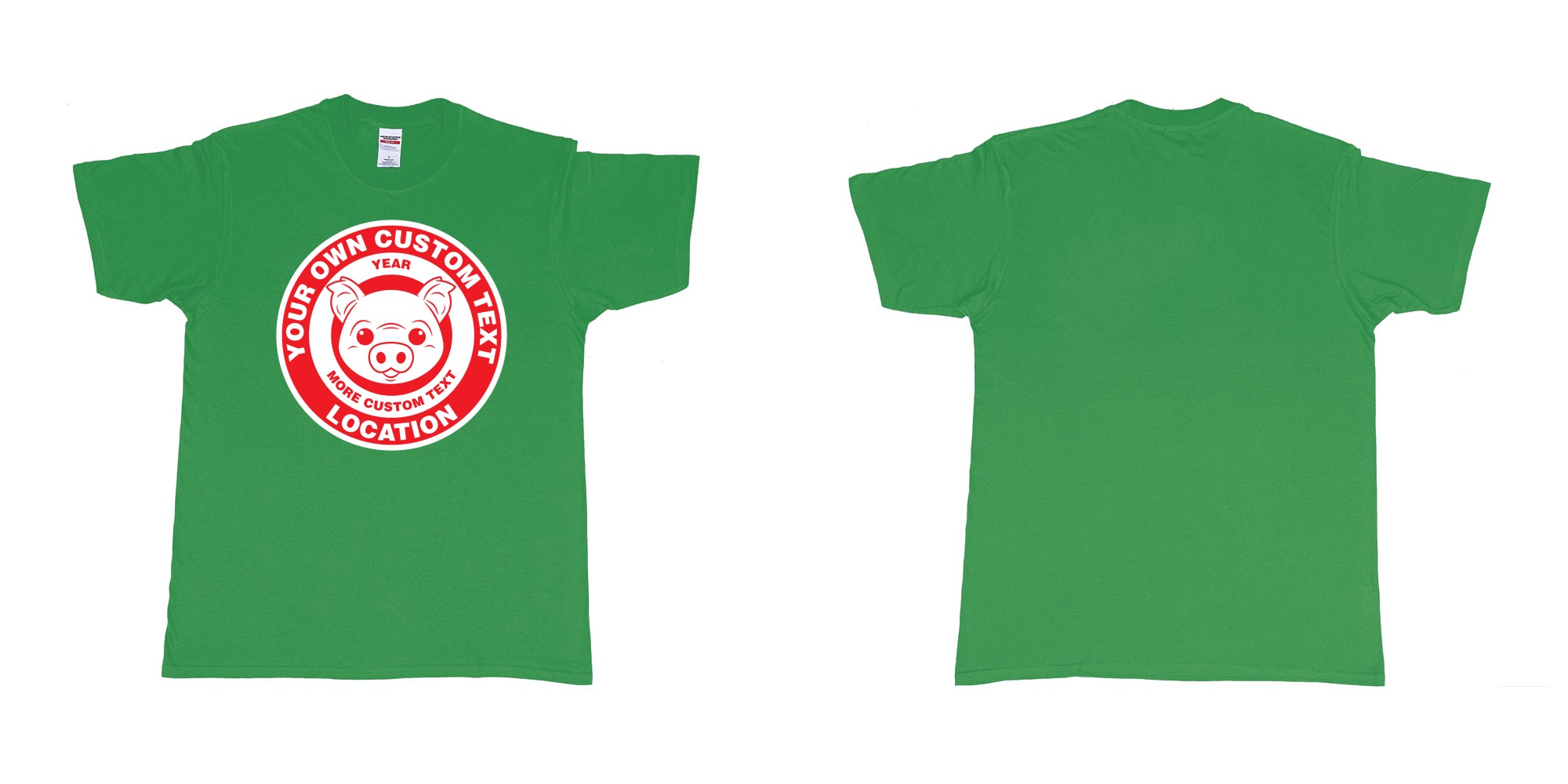 Custom tshirt design little piggy target in fabric color irish-green choice your own text made in Bali by The Pirate Way