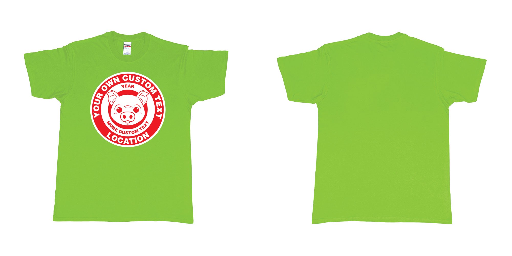 Custom tshirt design little piggy target in fabric color lime choice your own text made in Bali by The Pirate Way