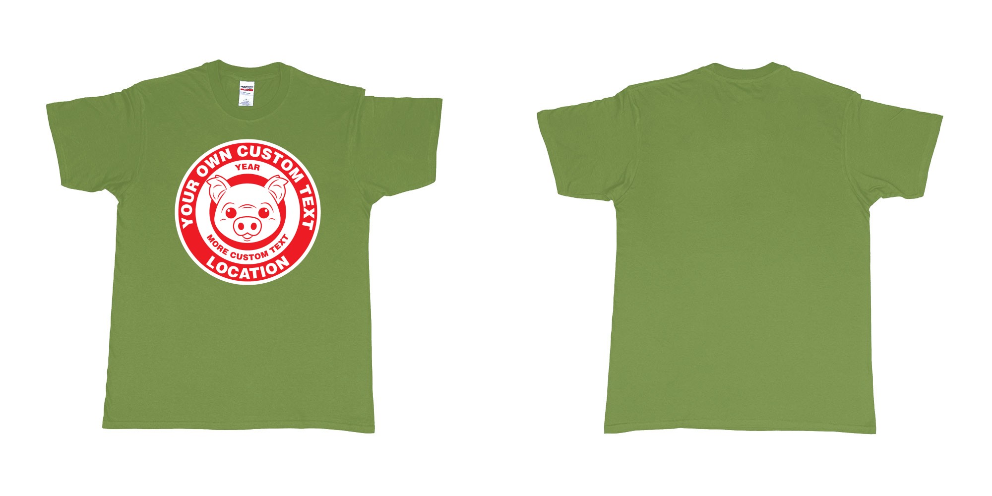Custom tshirt design little piggy target in fabric color military-green choice your own text made in Bali by The Pirate Way
