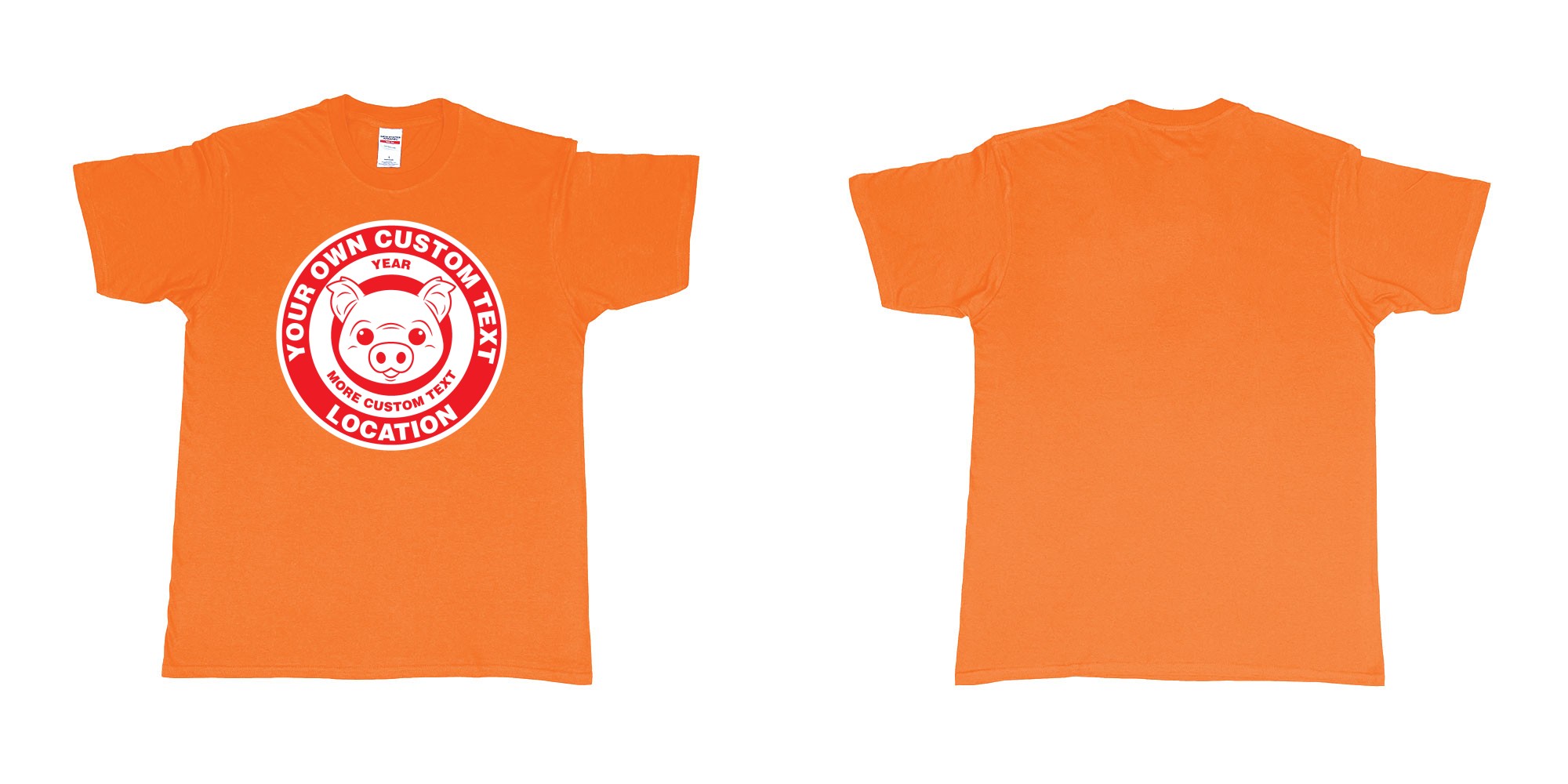 Custom tshirt design little piggy target in fabric color orange choice your own text made in Bali by The Pirate Way
