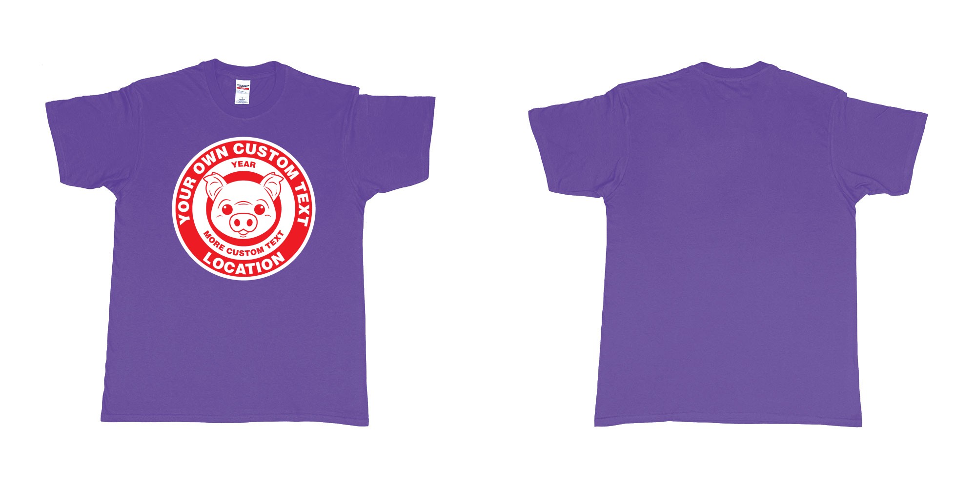 Custom tshirt design little piggy target in fabric color purple choice your own text made in Bali by The Pirate Way