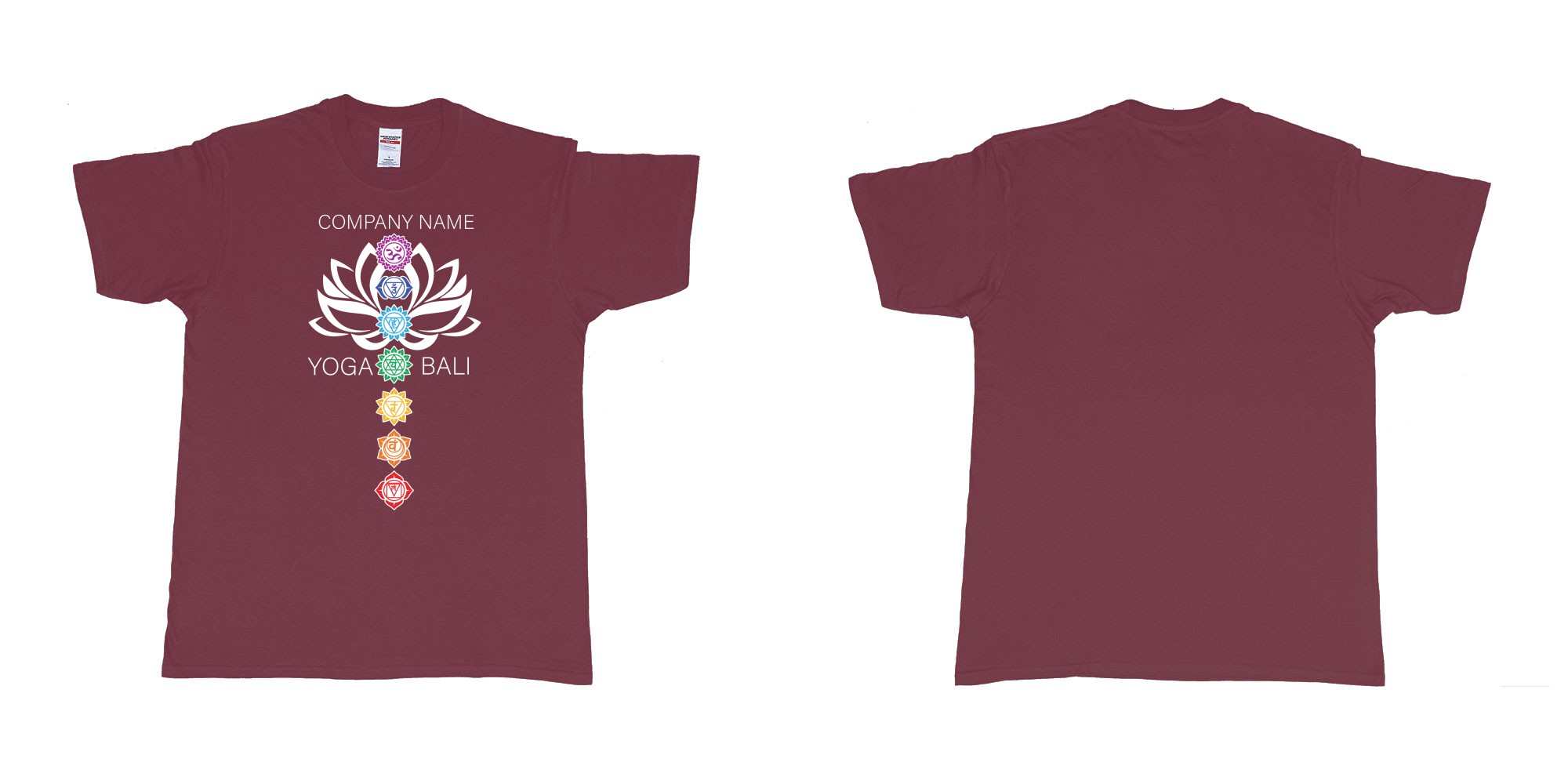 Custom tshirt design lotus flower chakras yoga hindi symbols for custom teeshirt printing in fabric color marron choice your own text made in Bali by The Pirate Way
