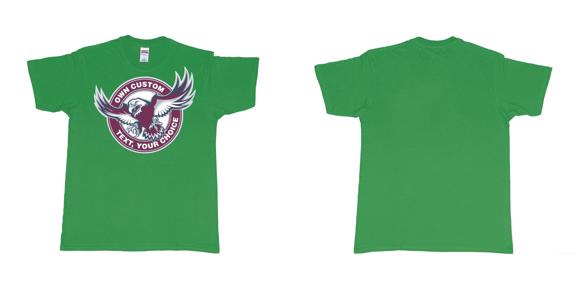 Custom tshirt design manly warringah sea eagles custom logo design in fabric color irish-green choice your own text made in Bali by The Pirate Way