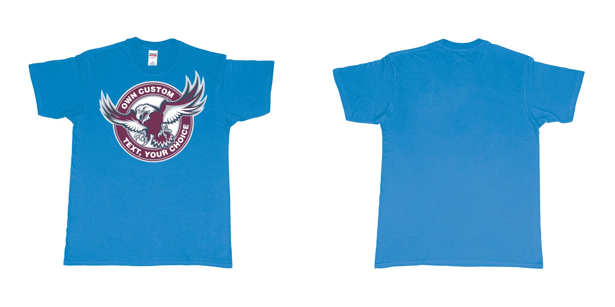 Custom tshirt design manly warringah sea eagles custom logo design in fabric color sapphire choice your own text made in Bali by The Pirate Way