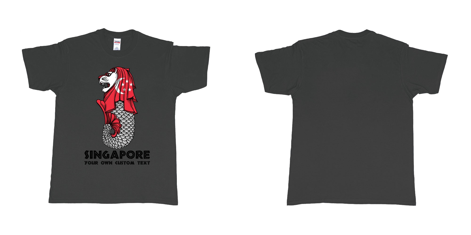 Custom tshirt design merlion singapore mascot statue lion in fabric color black choice your own text made in Bali by The Pirate Way