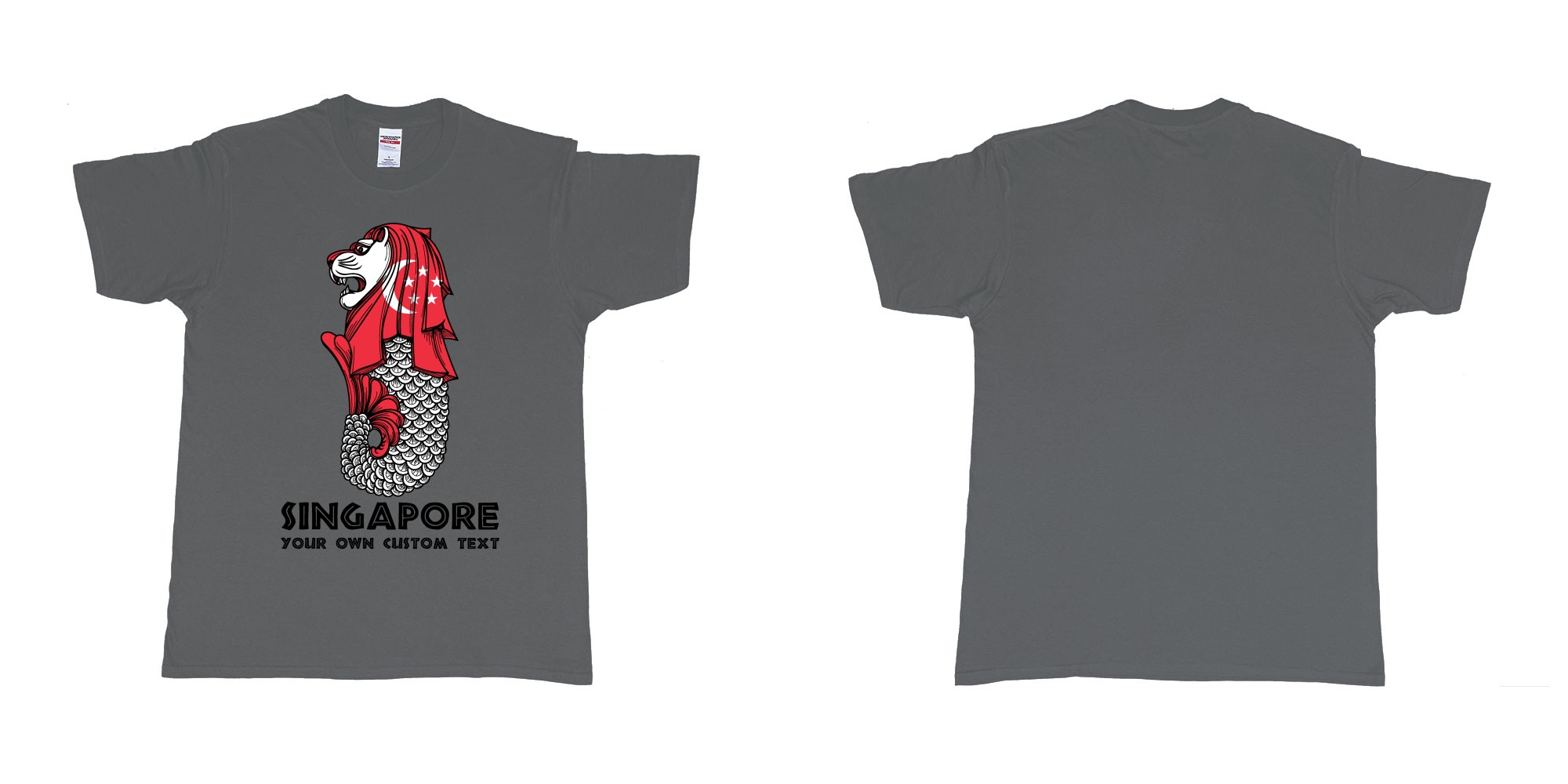 Custom tshirt design merlion singapore mascot statue lion in fabric color charcoal choice your own text made in Bali by The Pirate Way