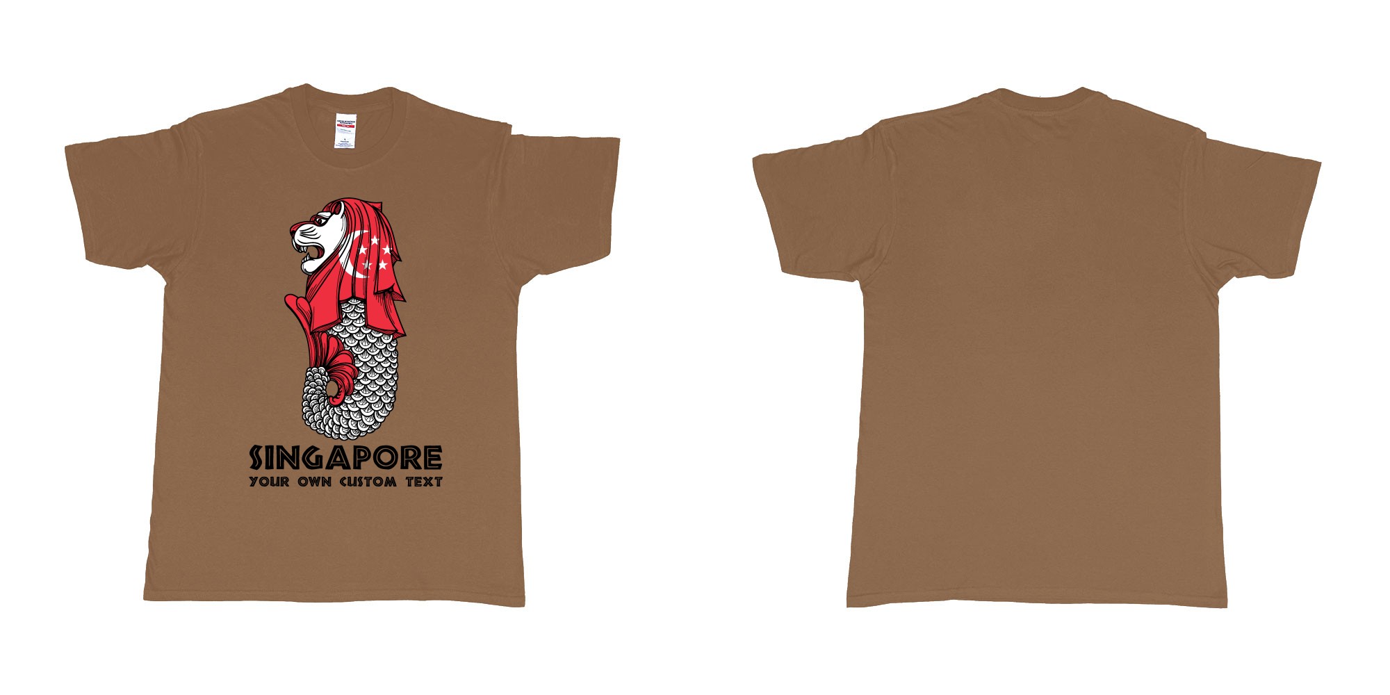 Custom tshirt design merlion singapore mascot statue lion in fabric color chestnut choice your own text made in Bali by The Pirate Way