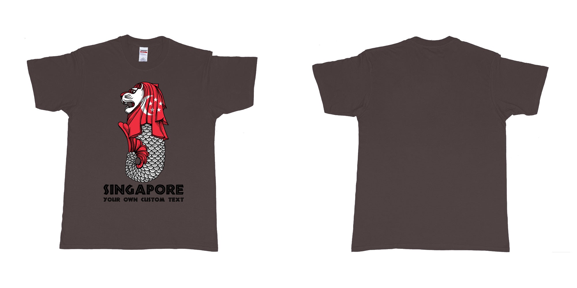 Custom tshirt design merlion singapore mascot statue lion in fabric color dark-chocolate choice your own text made in Bali by The Pirate Way