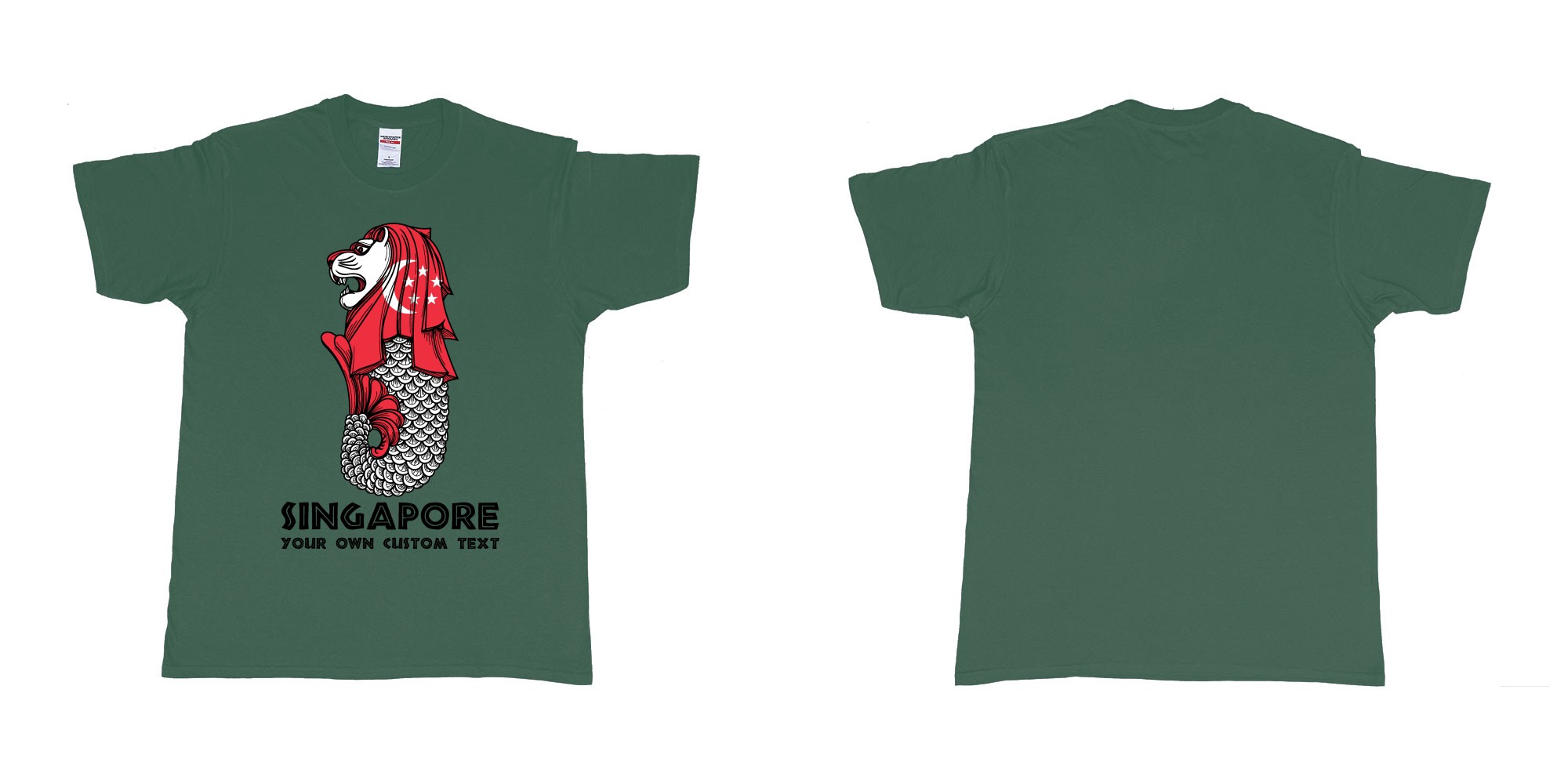 Custom tshirt design merlion singapore mascot statue lion in fabric color forest-green choice your own text made in Bali by The Pirate Way