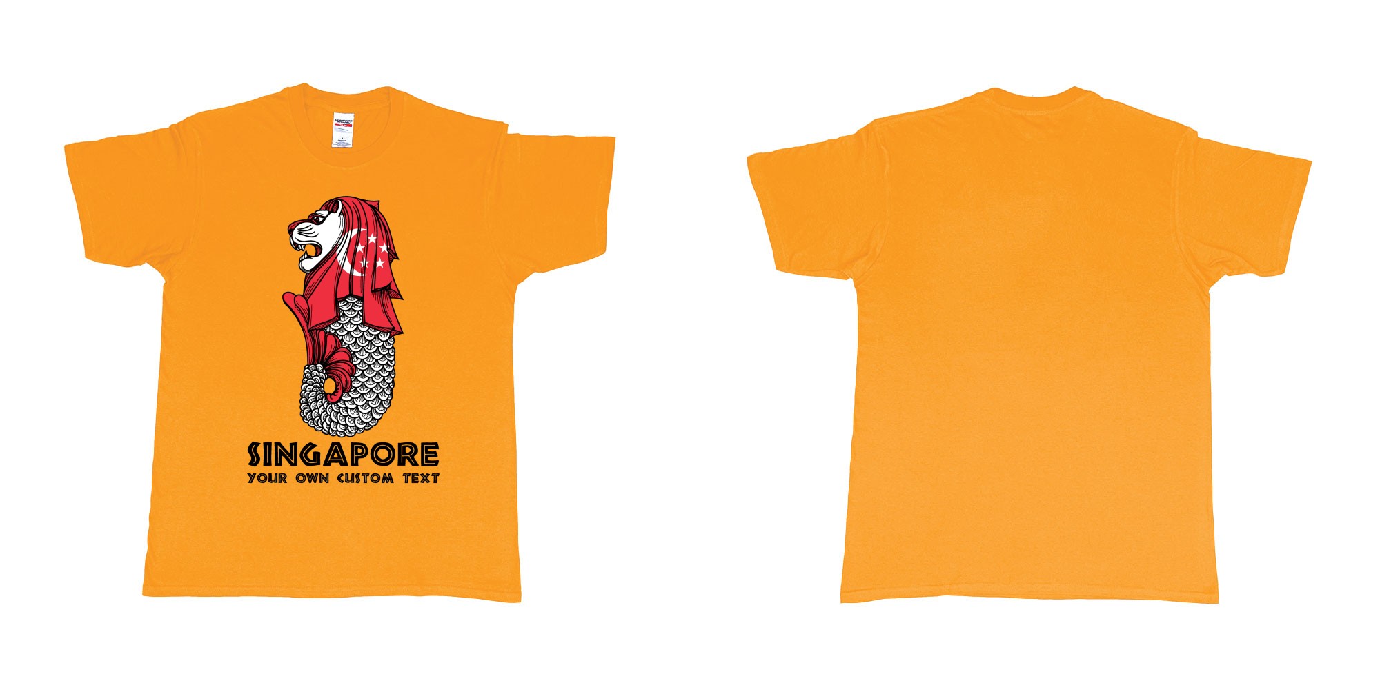 Custom tshirt design merlion singapore mascot statue lion in fabric color gold choice your own text made in Bali by The Pirate Way