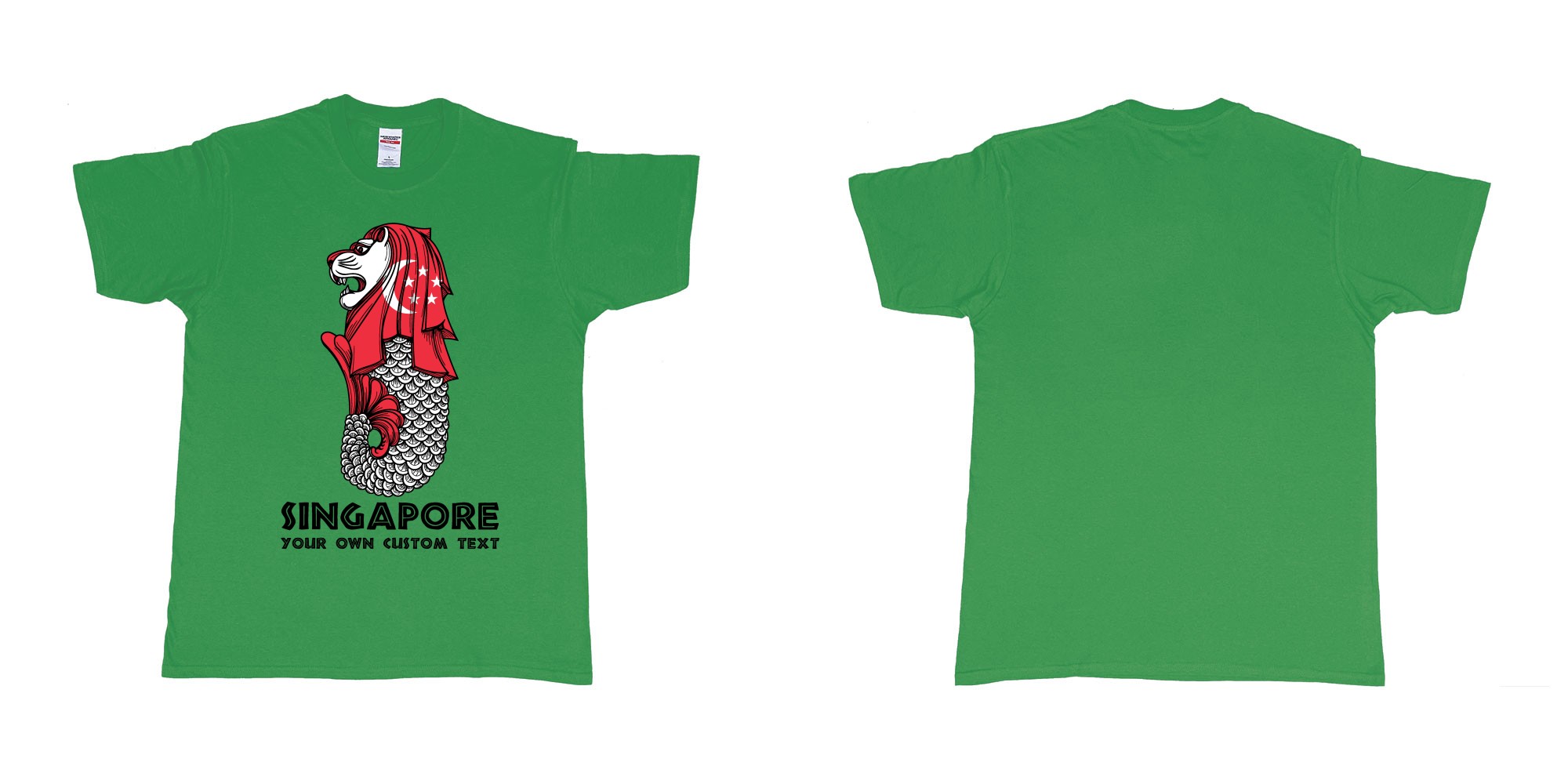 Custom tshirt design merlion singapore mascot statue lion in fabric color irish-green choice your own text made in Bali by The Pirate Way