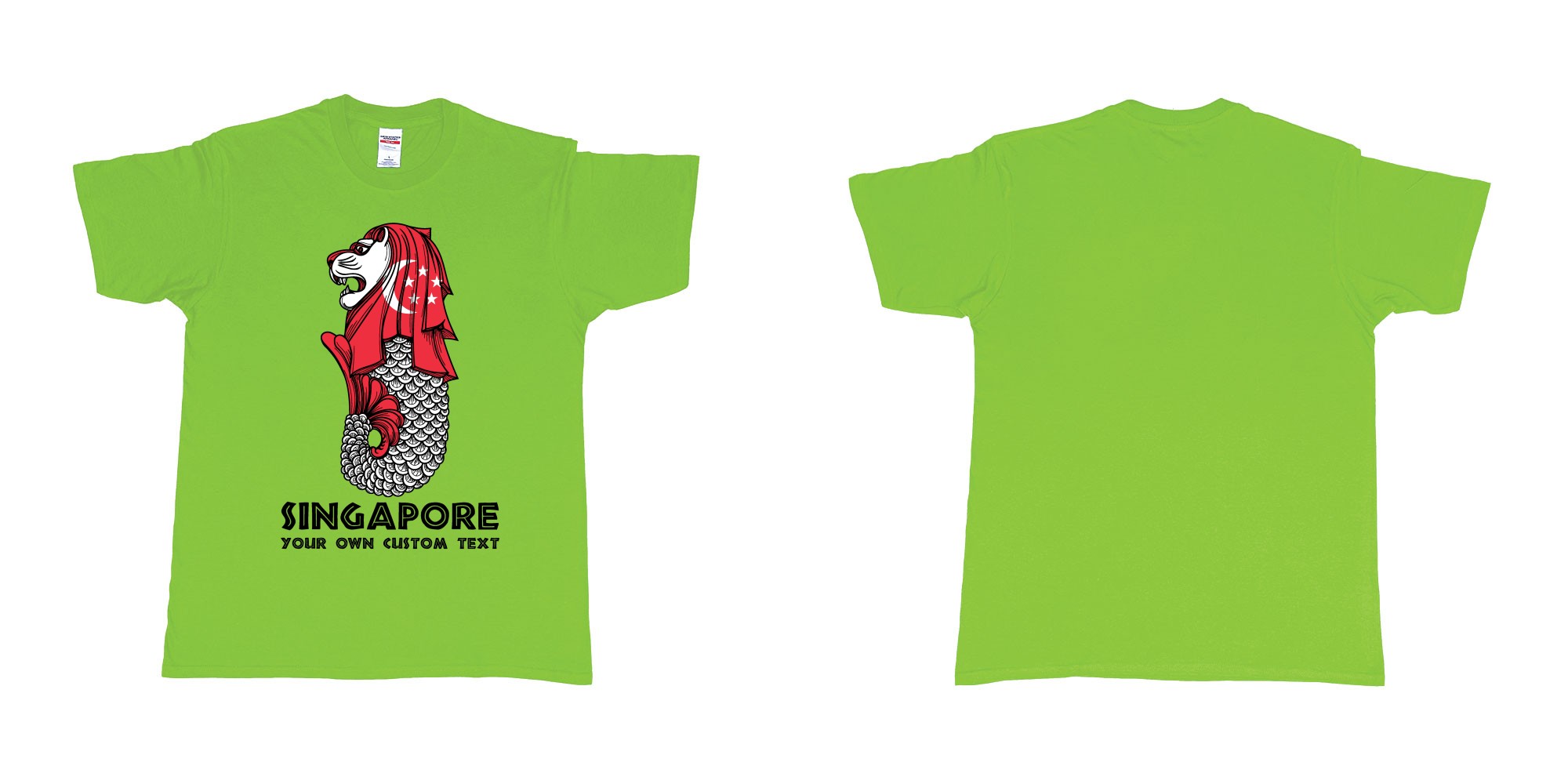 Custom tshirt design merlion singapore mascot statue lion in fabric color lime choice your own text made in Bali by The Pirate Way