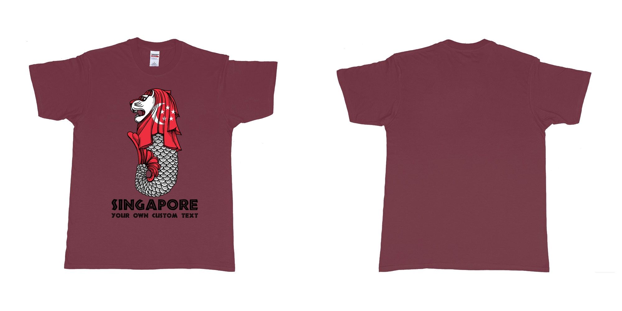 Custom tshirt design merlion singapore mascot statue lion in fabric color marron choice your own text made in Bali by The Pirate Way