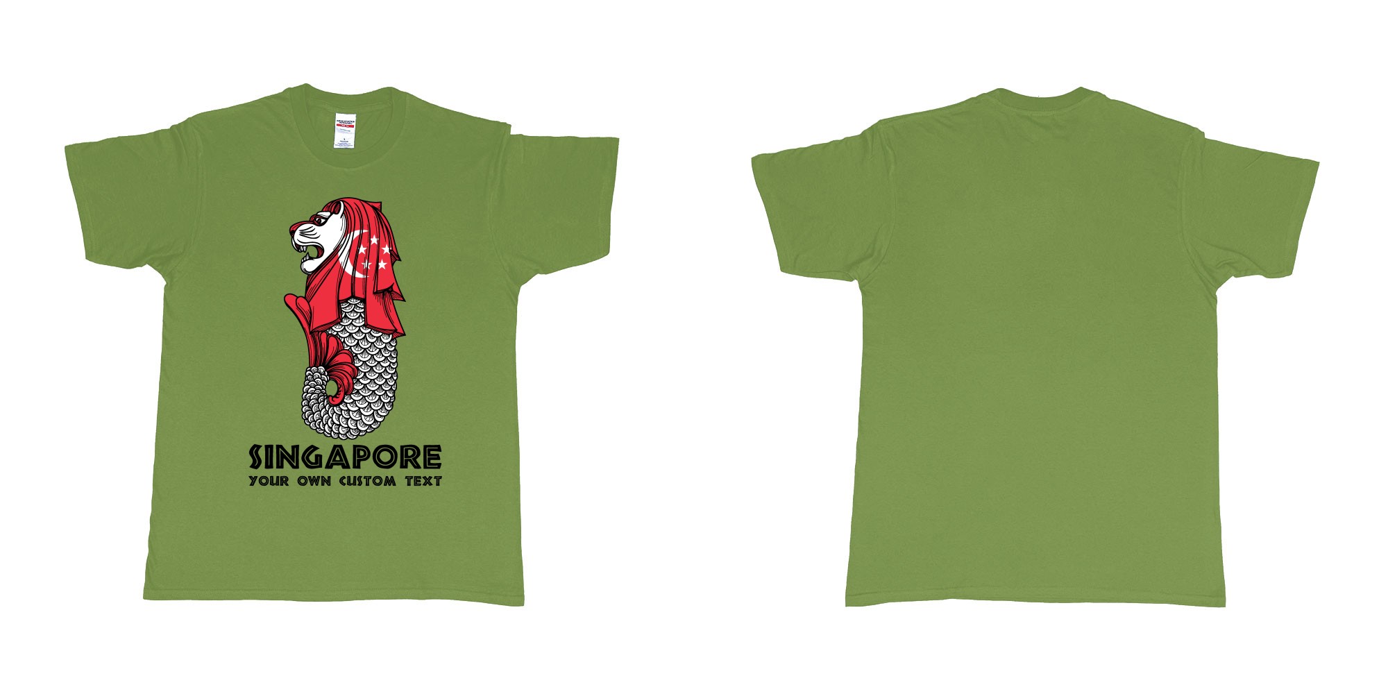 Custom tshirt design merlion singapore mascot statue lion in fabric color military-green choice your own text made in Bali by The Pirate Way