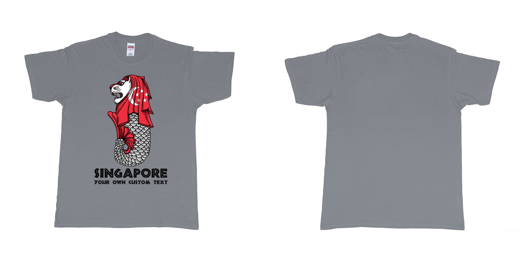 Custom tshirt design merlion singapore mascot statue lion in fabric color misty choice your own text made in Bali by The Pirate Way